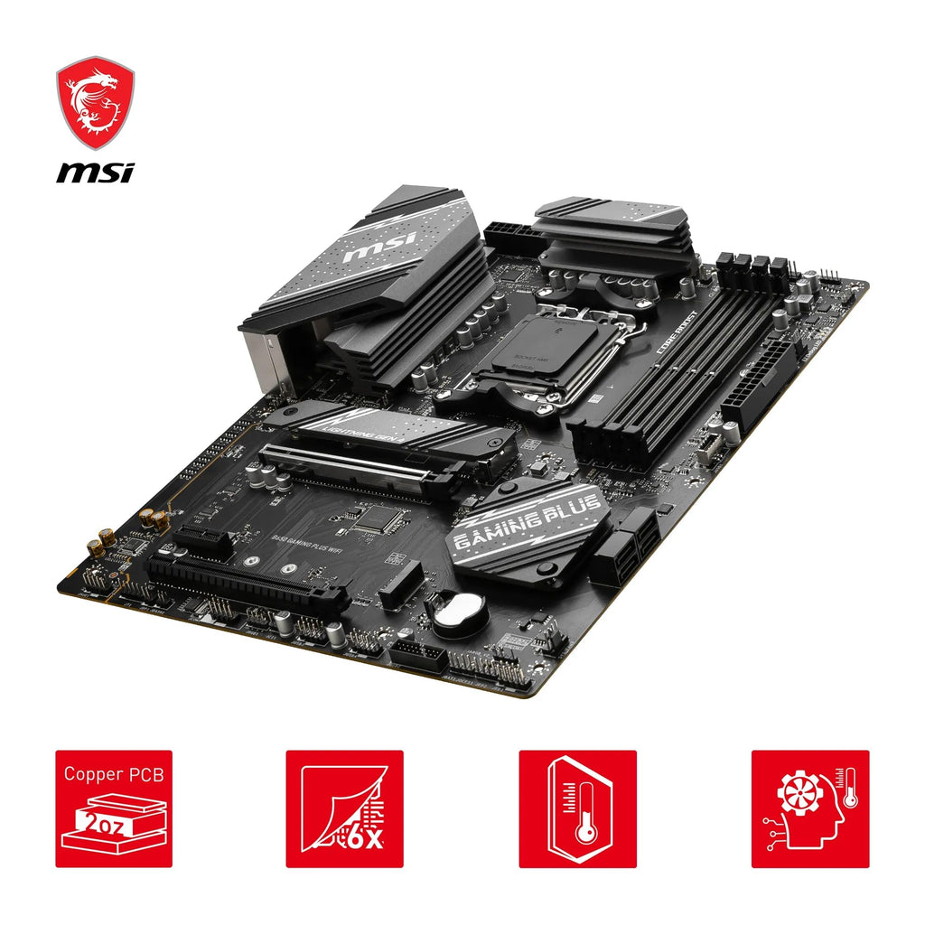 MSI B650 GAMING PLUS WIFI Motherboard, ATX - Supports AMD Ryzen 9000/8000 / 7000 Series Processors, AM5-14+2 Duet Rail VRM, DDR5 Memory Boost 6400+MHz/OC, 2 x PCIe 4.0 x16, 2 x M.2 Gen4, Wi-Fi 6E