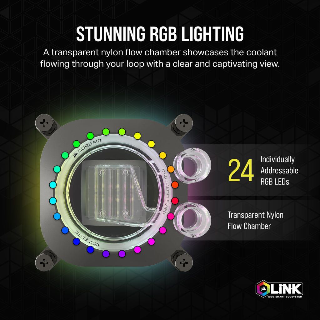 Corsair iCUE LINK XC7 RGB ELITE CPU Water Block - Transparent Flow Chamber - 24 RGB LEDs - Fits Intel® LGA 1700, AMD® AM5 and older - Stealth Grey