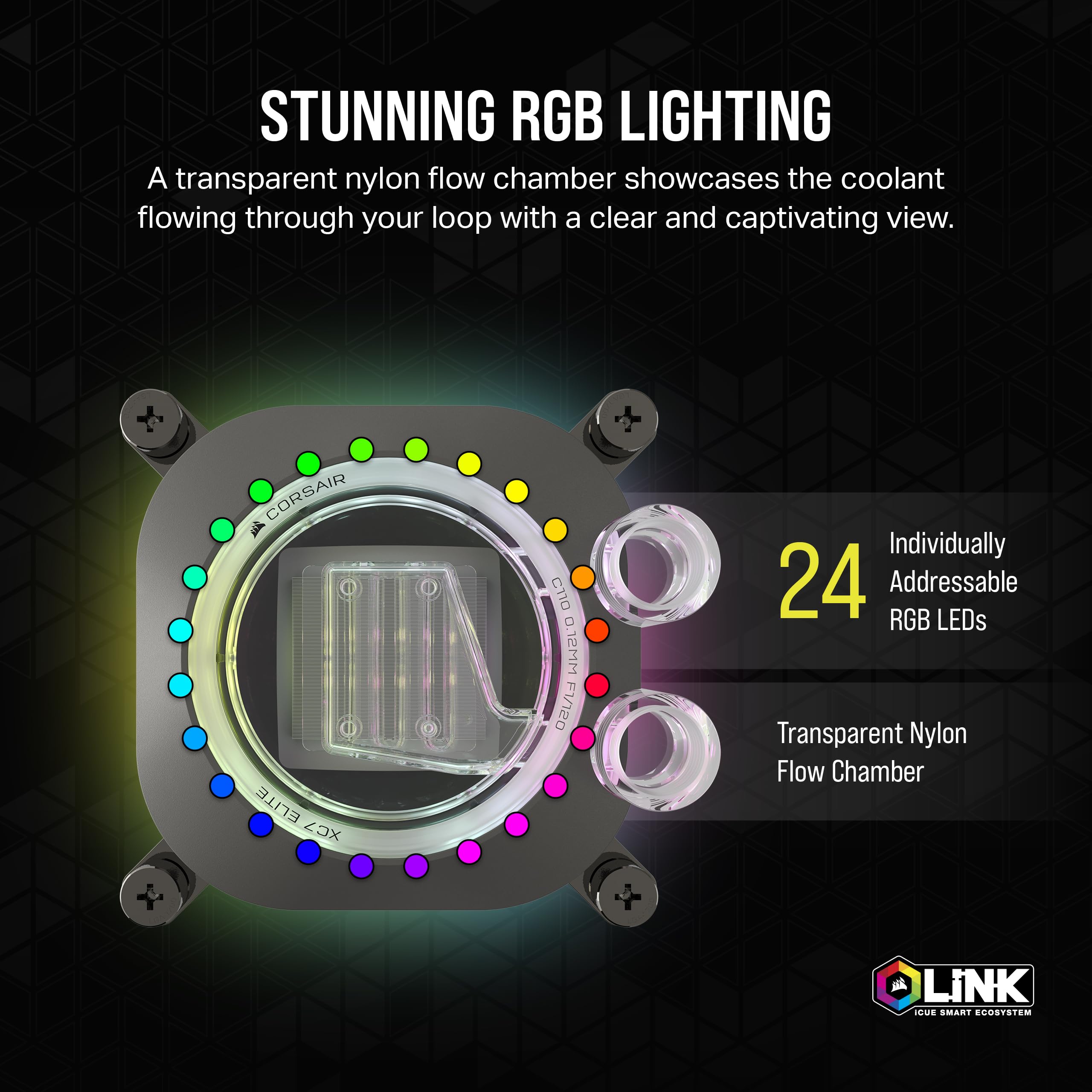 Corsair iCUE LINK XC7 RGB ELITE CPU Water Block - Transparent Flow Chamber - 24 RGB LEDs - Fits Intel® LGA 1700, AMD® AM5 and older - Stealth Grey