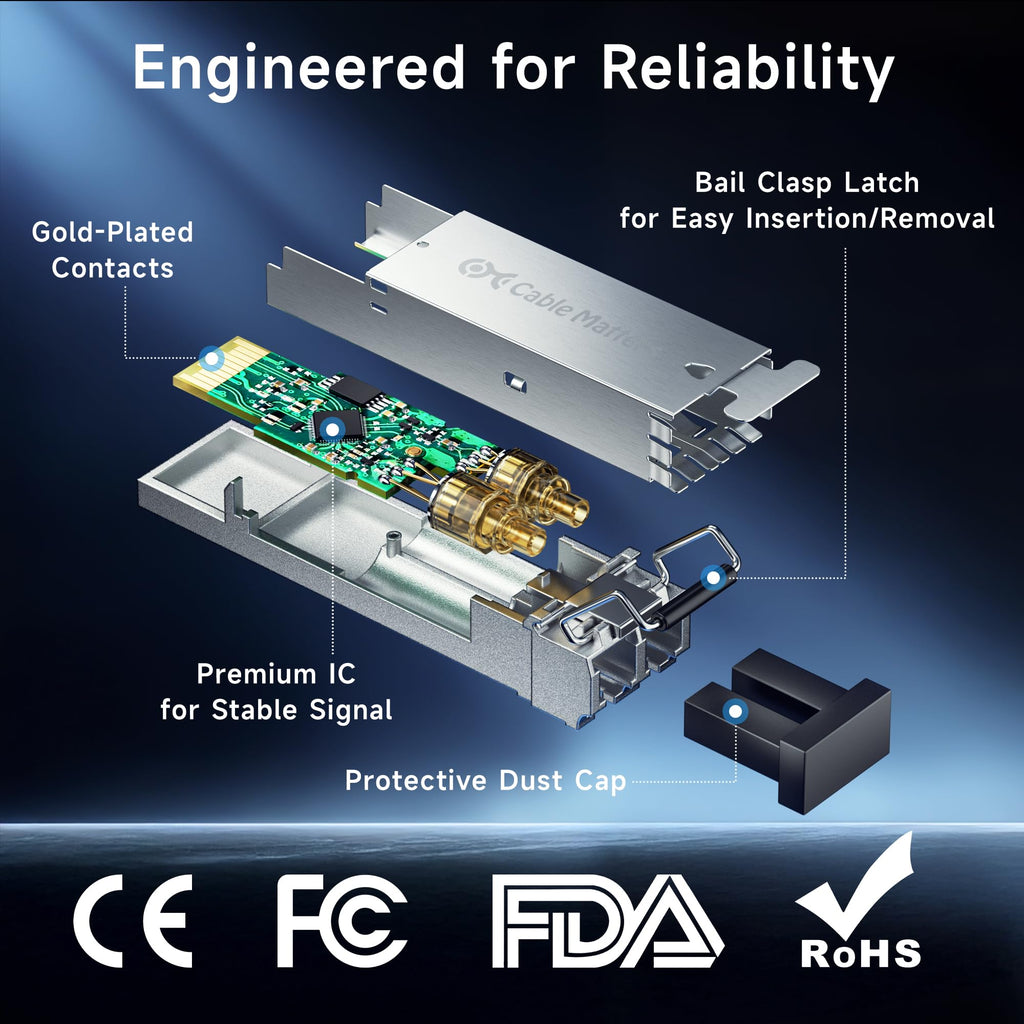 Cable Matters 2-Pack 1000BASE-SX SFP to LC Multi Mode 1G Fiber Transceiver Modular for Cisco, Ubiquiti, TP-Link, Huawei, Mikrotik, Netgear, and Supermicro Equipment