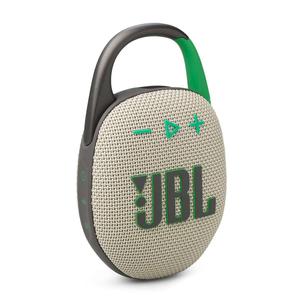 JBL Clip 5 - Ultra-Portable, Waterproof & Dustproof Bluetooth Speaker, Big Pro Sound with punchy bass, Integrated carabiner, Up to 12 Hours of Play, Made in part with recycled materials (Sand)
