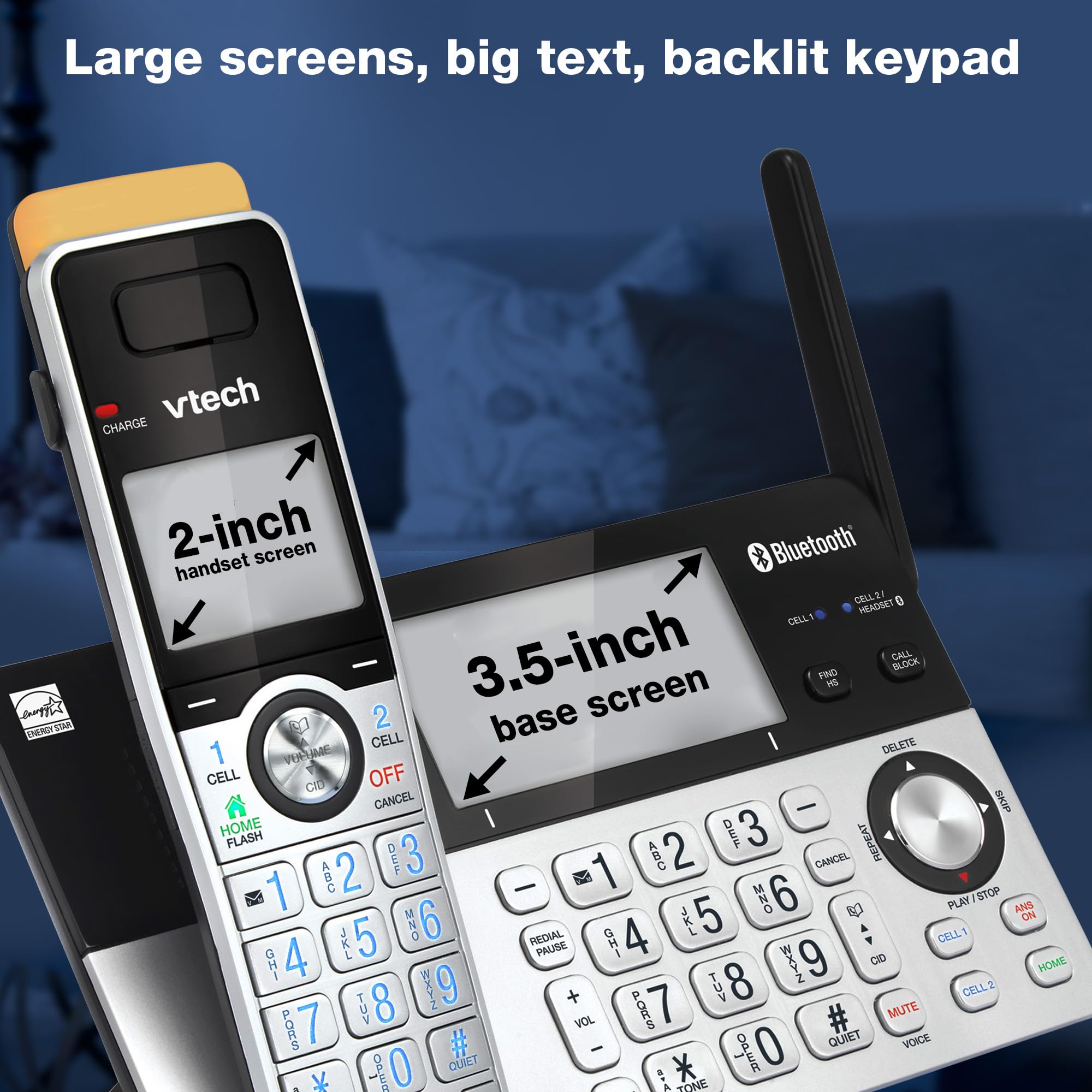 VTech IS8151 Super Long Range DECT 6.0 Cordless Phone for Home with Answering Machine, 2300 ft Range, Call Blocking, Bluetooth, Headset Jack, Power Backup, Intercom, Expandable to 12 HS