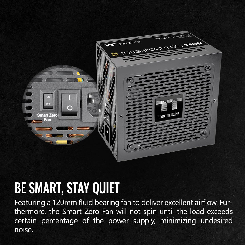 Thermaltake GF1 (2024) 750W Fully Modular ATX Power Supply - 80 Plus Gold - Ultra Quiet - Zero RPM, PS-TPD-0750FNFAGU-P