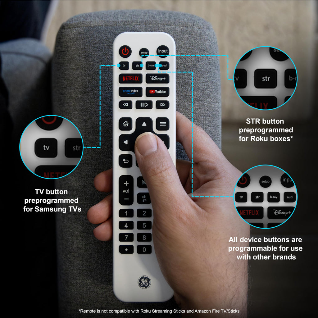 GE Rechargeable tv Remote and Control, Universal Remote for Samsung, Apple, Sony, Roku, LG Smart TVs, 4-Device, 80984