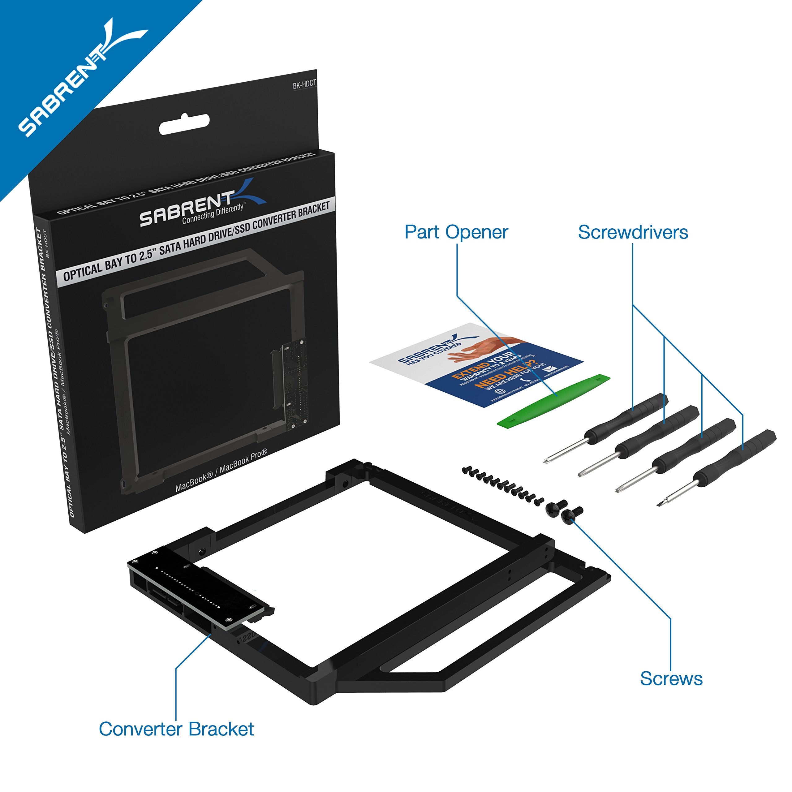 Sabrent Data Doubler Optical Bay to Hard Drive/SSD Caddy Tray Adapter (BK-HDCT)