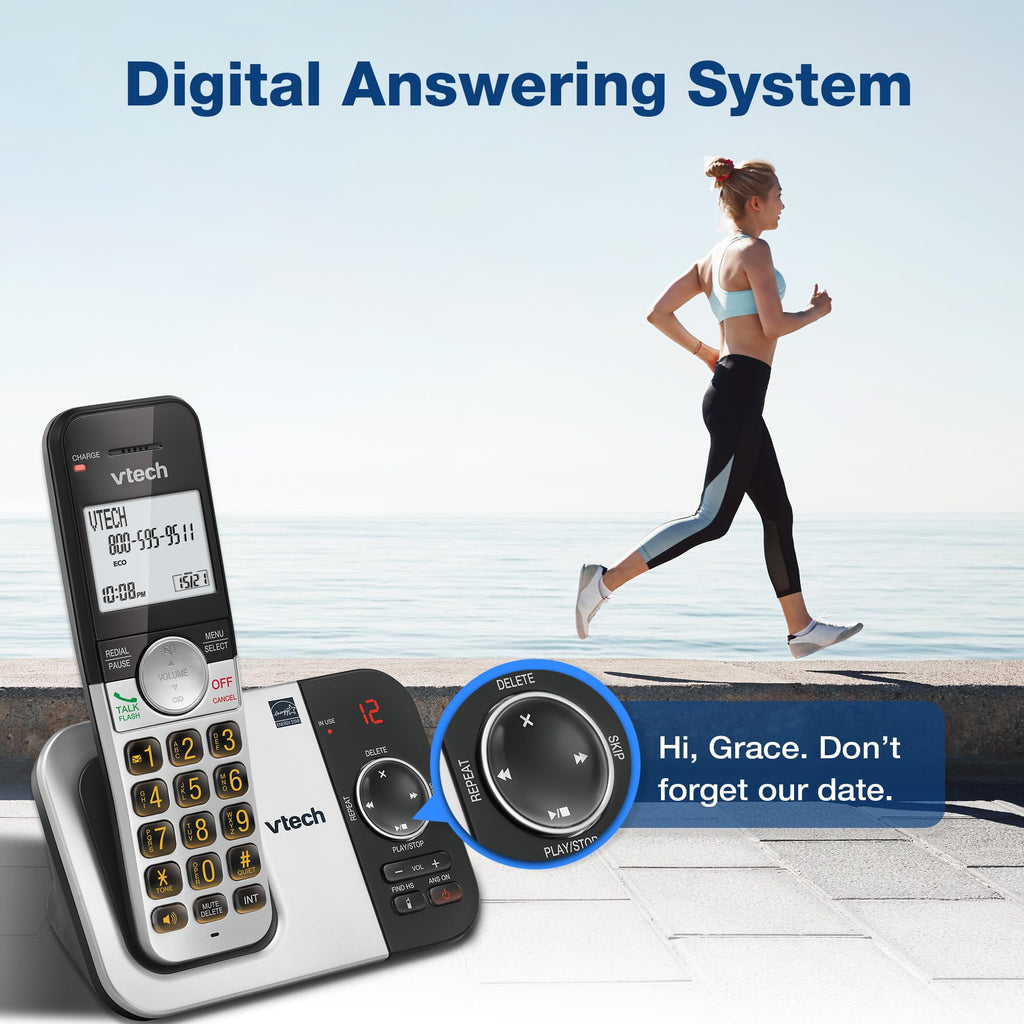 VTech Cordless Phone with 3 Handsets, Answering Machine, Large Display and Big Buttons, Caller ID, Full Duplex Handsfree Calling, Last 10 Dial, Easy to Use, VG232-3