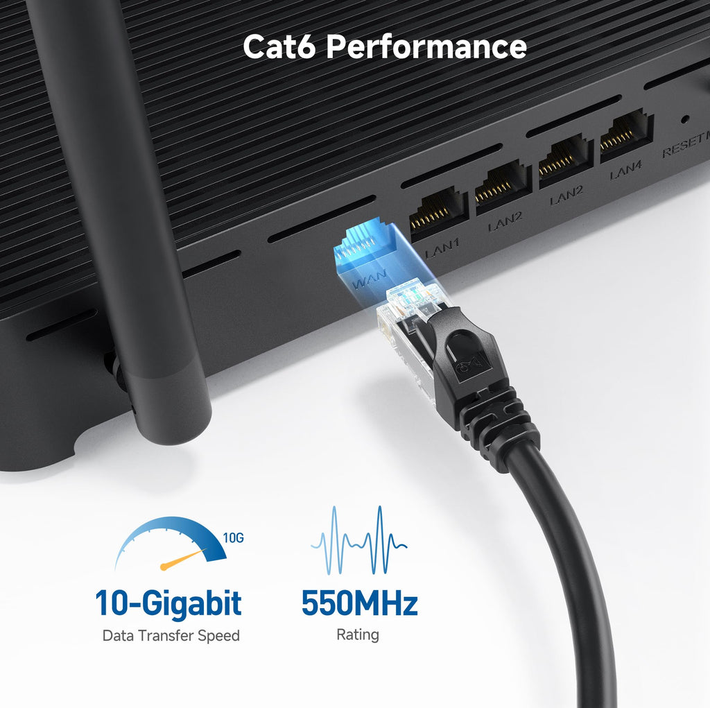Cable Matters 10Gbps Snagless Cat 6 Ethernet Cable - 7ft, Cat 6 Cable, Cat6 Cord, Ethernet Cord, Black
