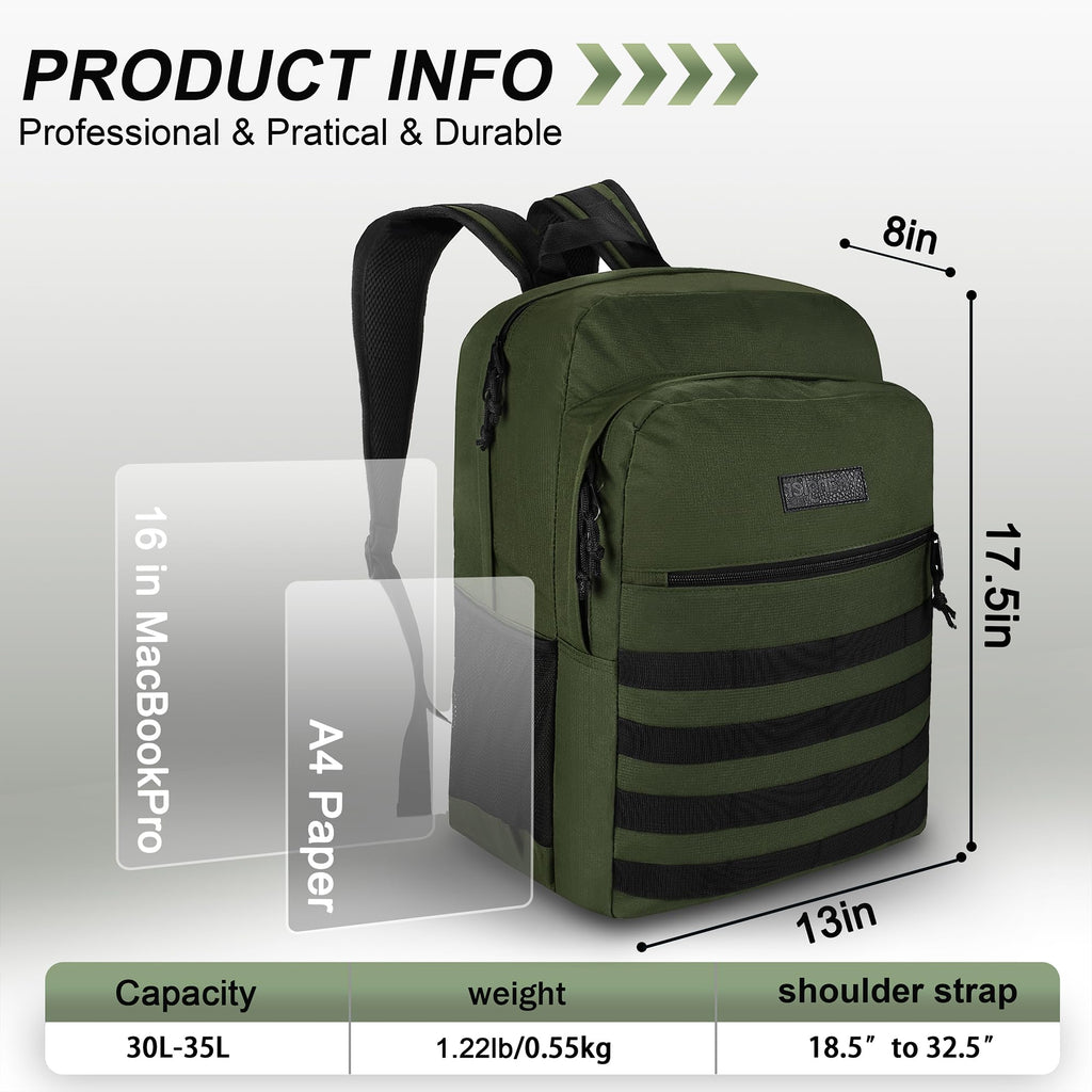 Wrangler Tradesman Backpack, Water Resistant Casual Daypack for Travel Work School, Green, L