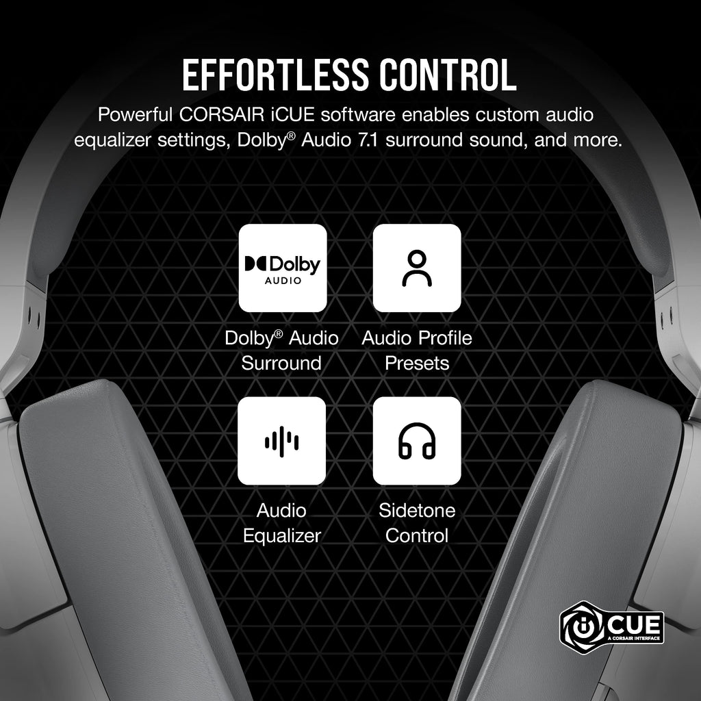 Corsair HS55 Surround v2 Multiplatform Gaming Headset � Dolby Atmos � Lightweight � Memory-Foam Leatherette � Omni-Directional Microphone � PC, Mac, PS5/PS4, Xbox Series X|S, Switch, Mobile � White