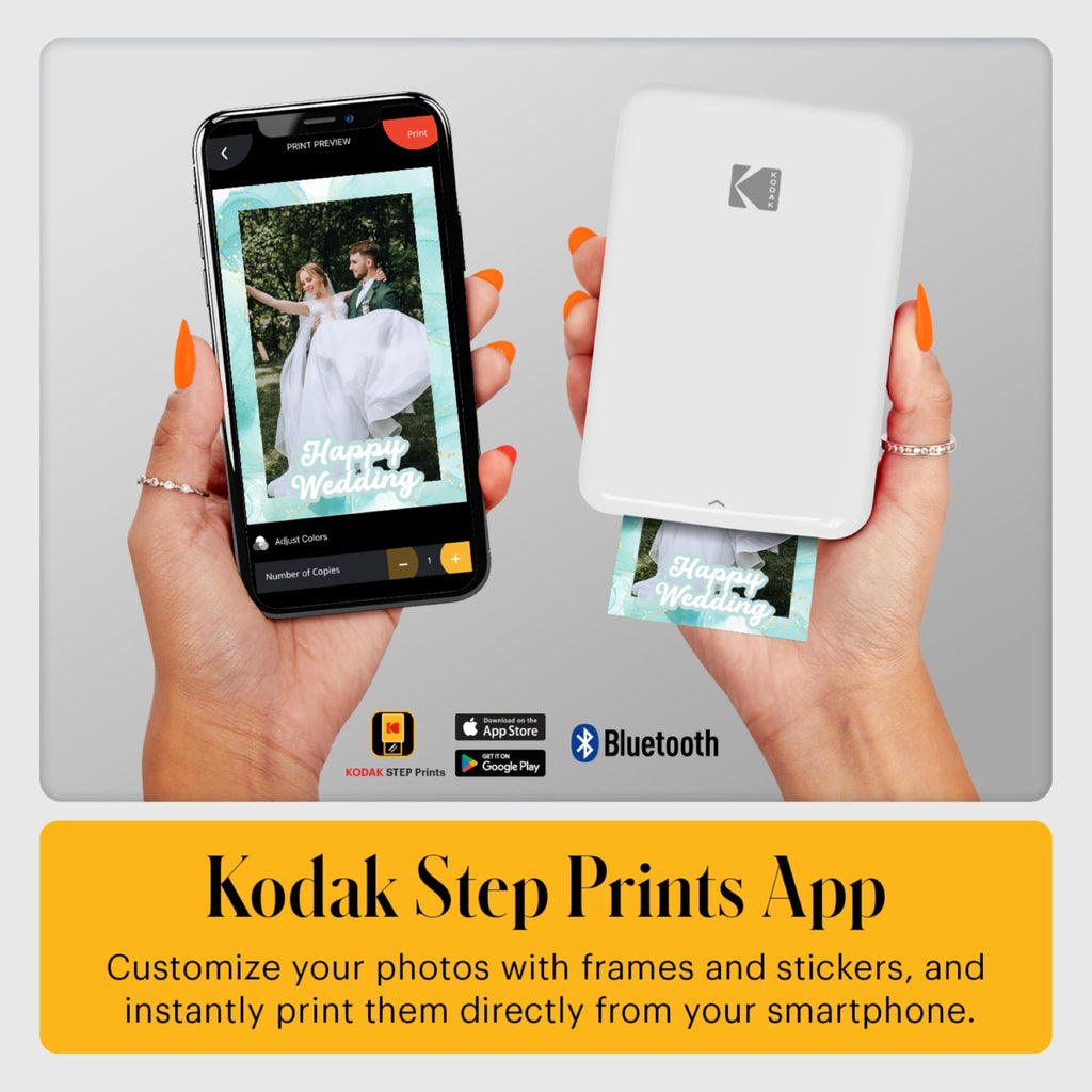 Kodak Step Instant Smartphone Photo Printer, Portable Mini Color Wireless Mobile Printer, Zink 2x3” (5.1x7.5 cm) Sticky-Back Photos, Bluetooth, 75 Sheets Bundle, White
