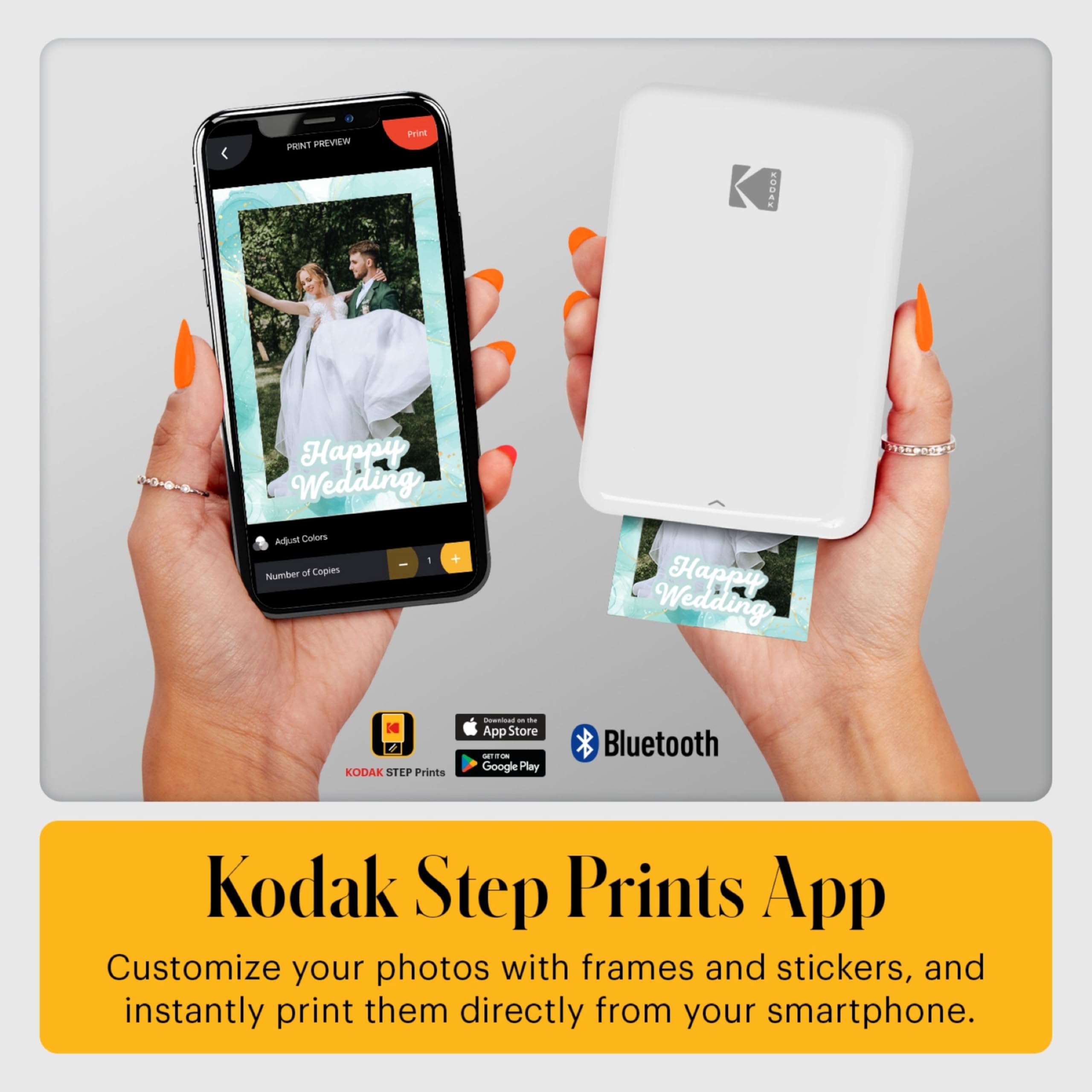 Kodak Step Instant Smartphone Photo Printer, Portable Mini Color Wireless Mobile Printer, Zink 2x3” (5.1x7.5 cm) Sticky-Back Photos, Bluetooth, 75 Sheets Bundle, White