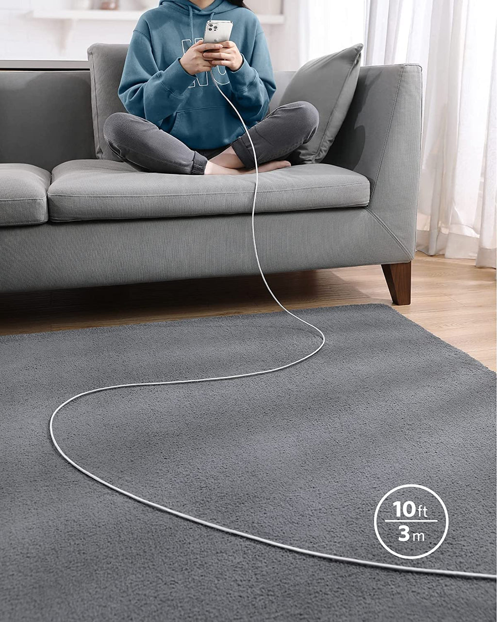 Anker USB C to Lightning Cable, New Nylon USB-C to Lightning Charging Cord [10ft MFi Certified] for iPhone 13 13 Pro 12 Pro Max 12 11 X XS XR 8 Plus, AirPods Pro, Supports Power Delivery (Silver)