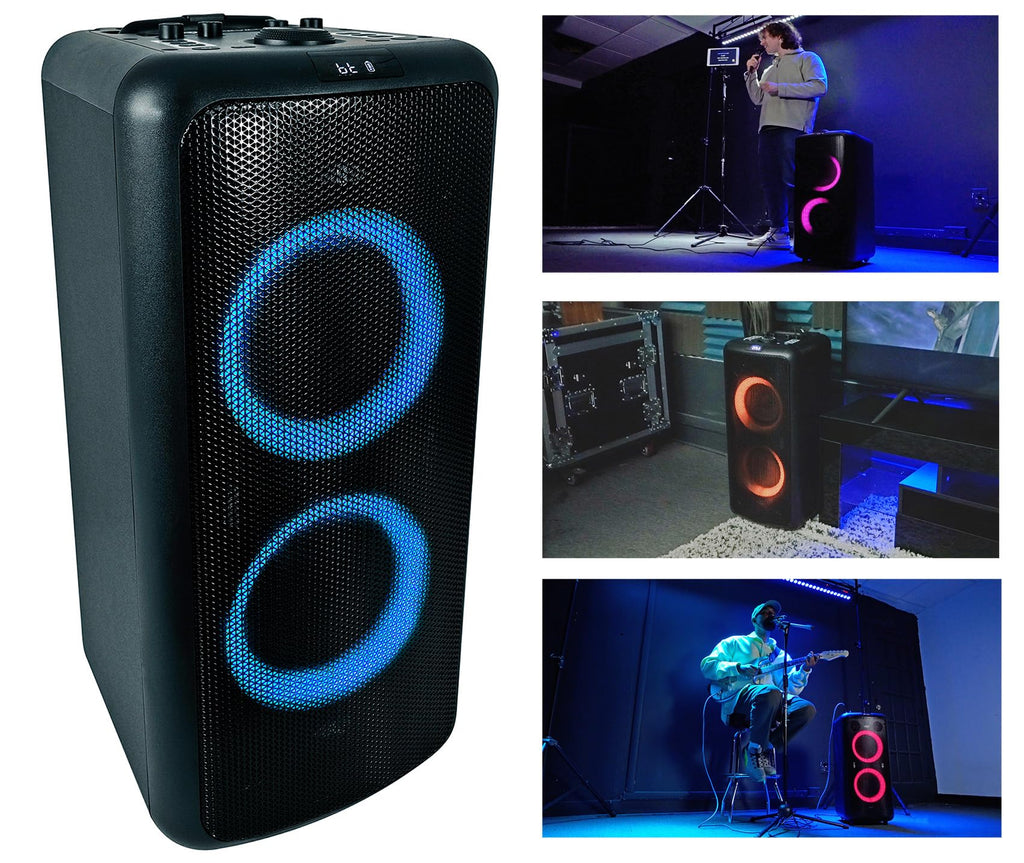 Rockville Elite Party 65 Bluetooth Party Speaker, 2000W Peak/500W RMS, Karaoke Effects, LED Lights, Guitar/Optical Inputs, for Events and Parties