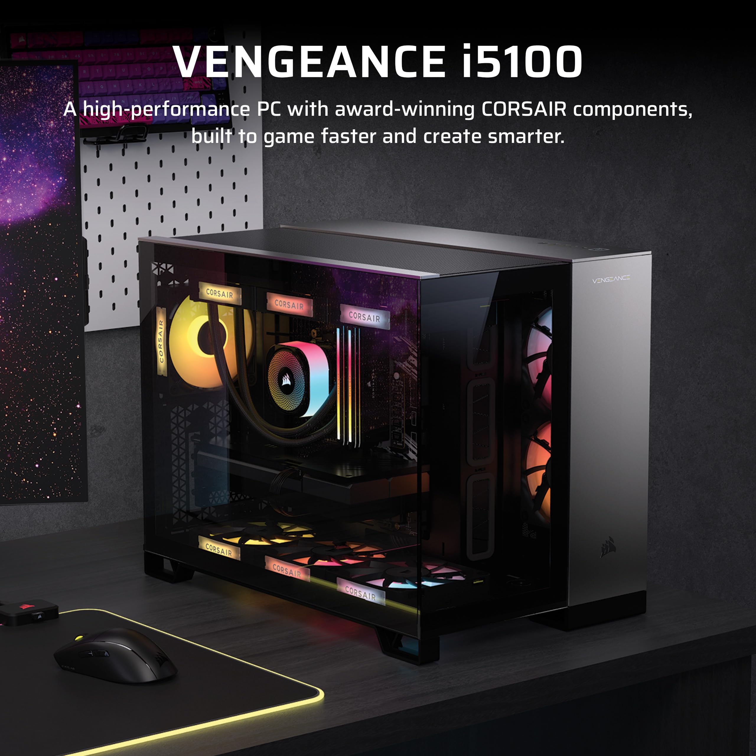Corsair Vengeance i5100 - Gaming PC - Liquid Cooled Intel Core i9-14900KF CPU - NVIDIA GeForce RTX 5080 GPU - Dominator Titanium RGB DDR5 32GB Memory - 2TB M.2 SSD - Black