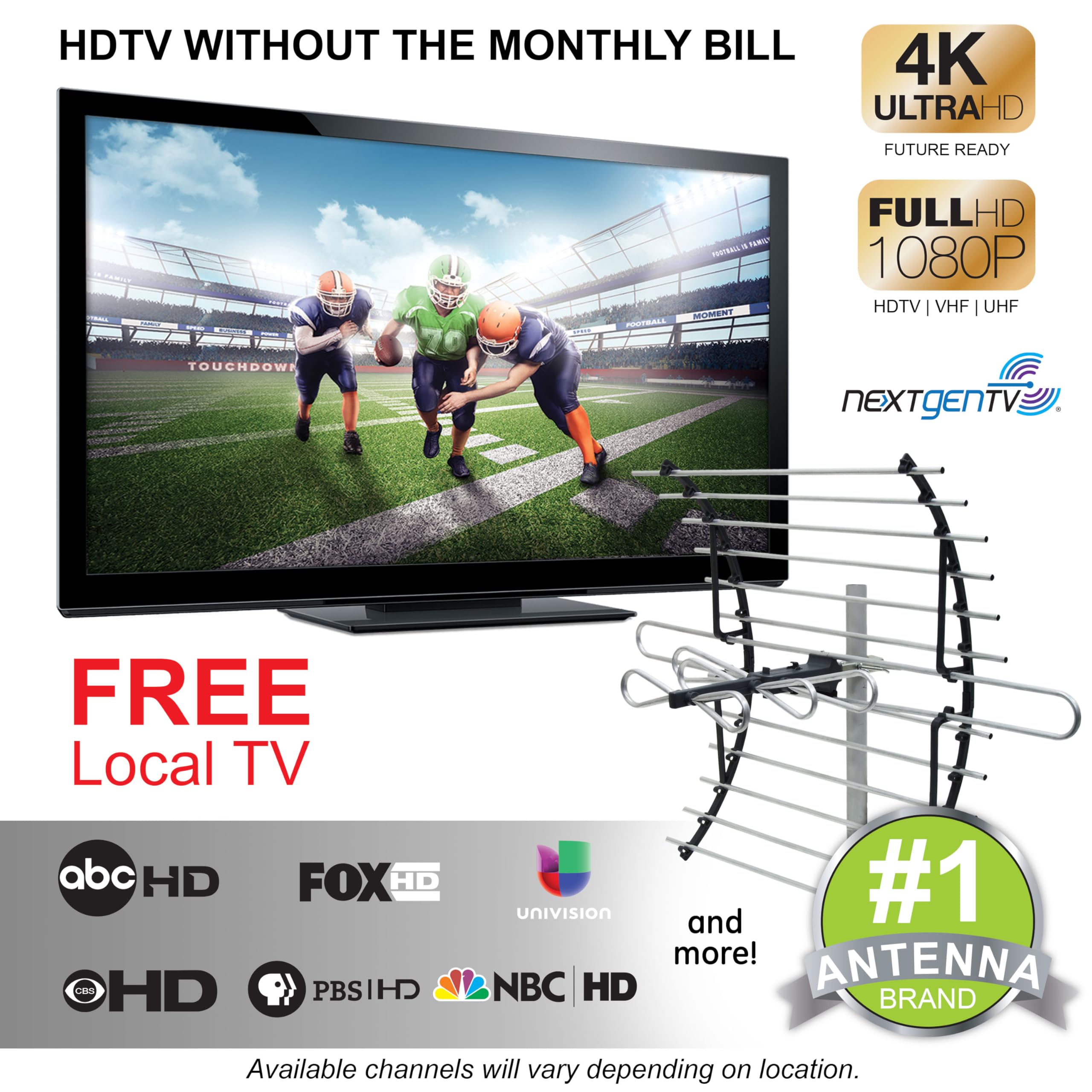 GE Attic Mount TV Antenna, Long Range Antenna, Supports 4K 1080P Digital HDTV VHF UHF, Indoor Directional Antenna, Mounting Pole Included, Out of Sight Compact Design, 33692
