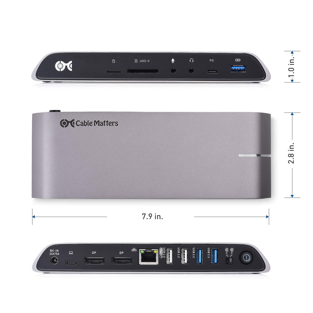 Cable Matters 10Gbps USB C Dock (USB C Docking Station) with Dual 4K HDMI and 80W Charging for Windows - USB-C & Thunderbolt 3 Port Compatible - Supports One External Display with MacBook Pro