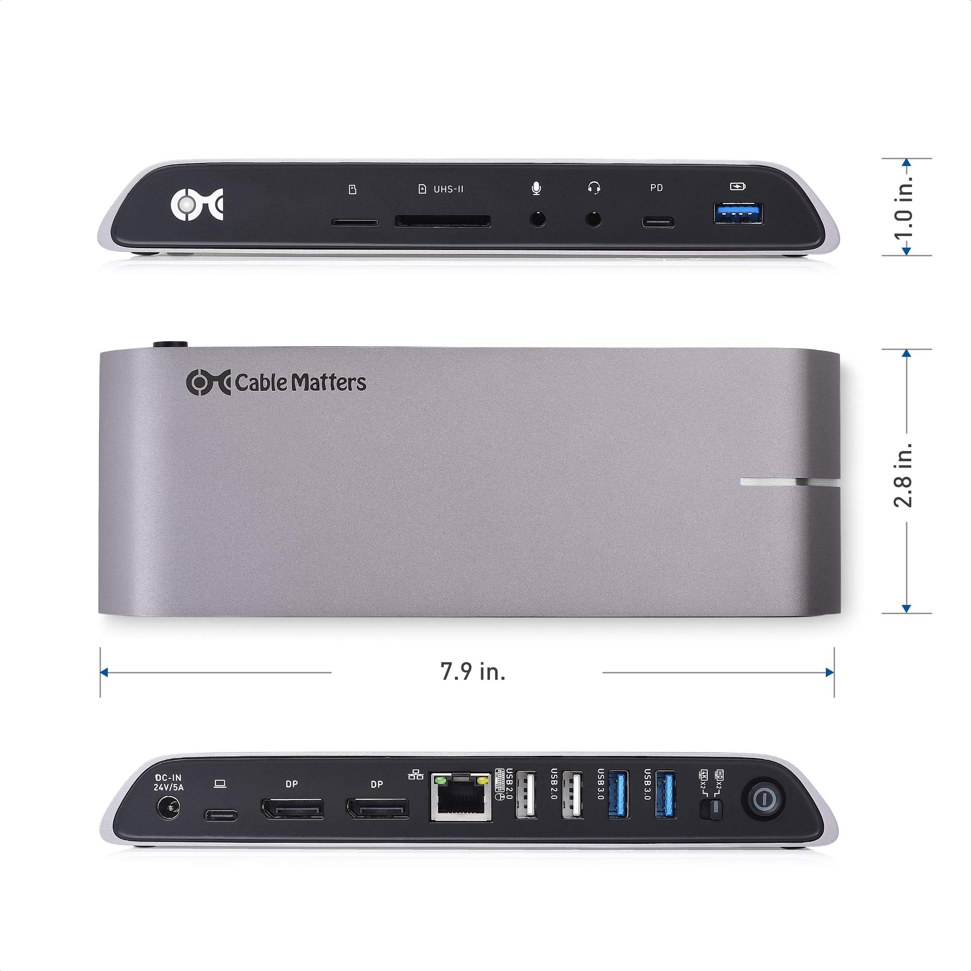 Cable Matters 10Gbps USB C Dock (USB C Docking Station) with Dual 4K HDMI and 80W Charging for Windows - USB-C & Thunderbolt 3 Port Compatible - Supports One External Display with MacBook Pro