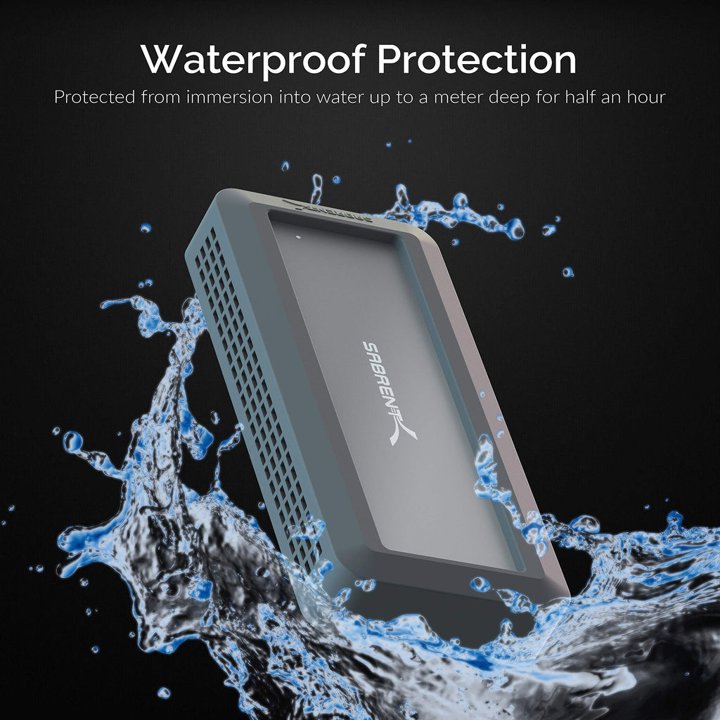 SABRENT External SSD 1TB Water Proof Portable Hard Drive NVMe USB 3.2x2 1000 MB/s Read with Bumper Guard, USB Cables Included, External M.2 SSD, 2.85 in Length (SB-1TB-NAWP)