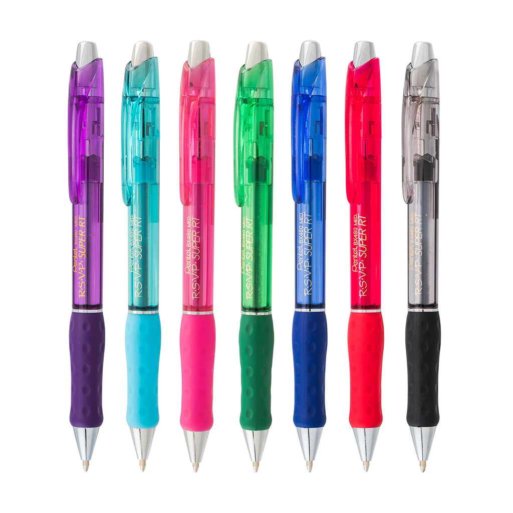 Pentel RSVP Super RT Ballpoint Pen, (1.0mm) Medium Line, Pink Ink, Box of 12 Pens (BX480-P)