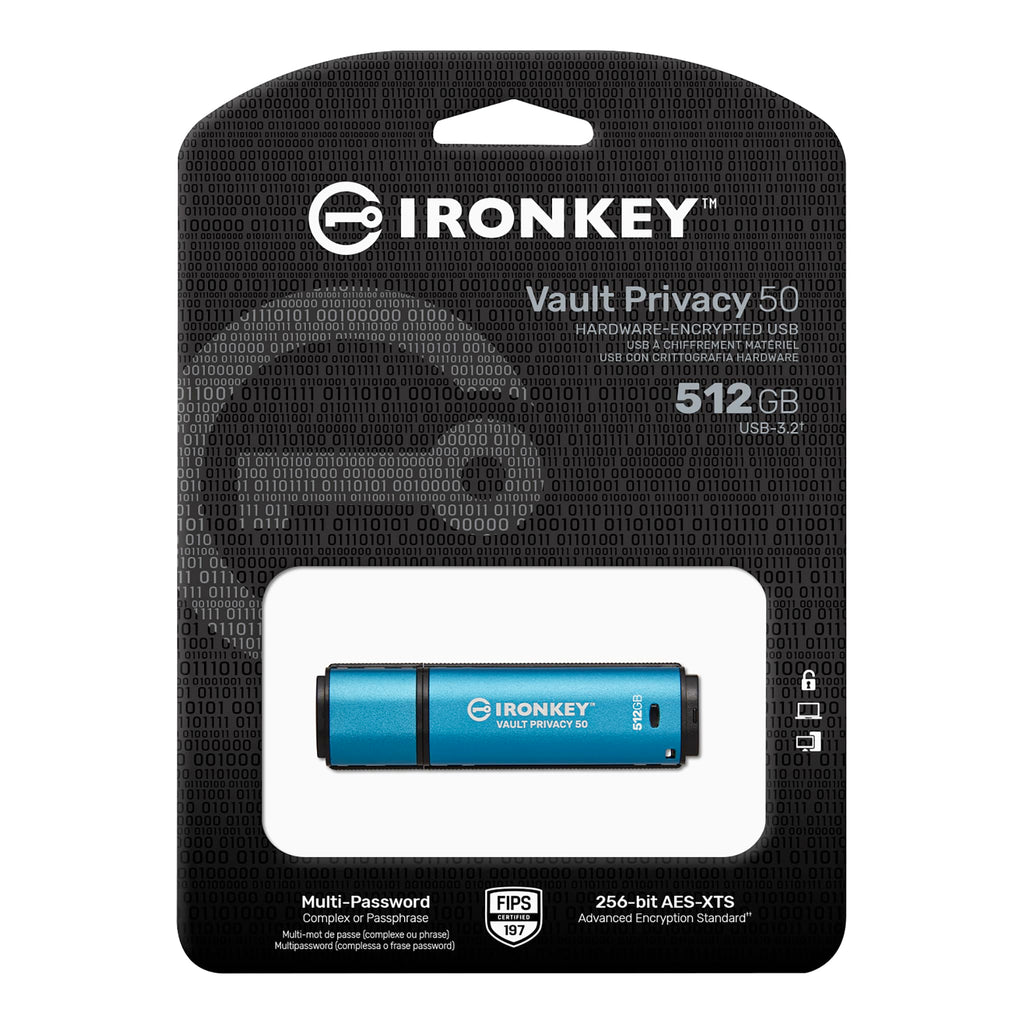 Kingston IronKey Vault Privacy 50 FIPS 197 Certified & XTS-AES 256-bit Encrypted USB Drive for Data Protection - IKVP50/512GB