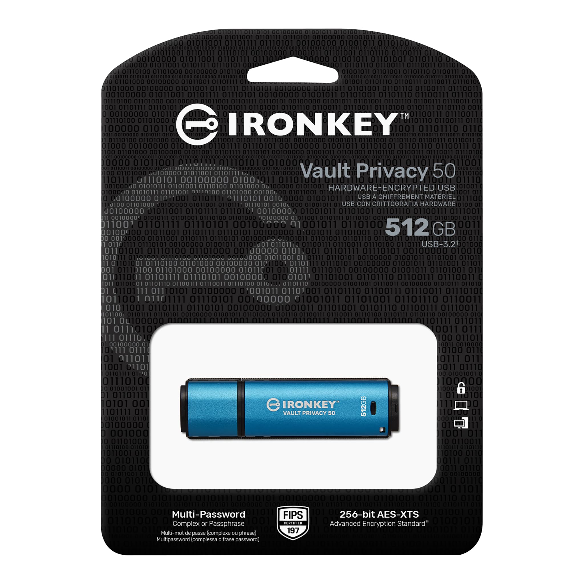 Kingston IronKey Vault Privacy 50 FIPS 197 Certified & XTS-AES 256-bit Encrypted USB Drive for Data Protection - IKVP50/512GB