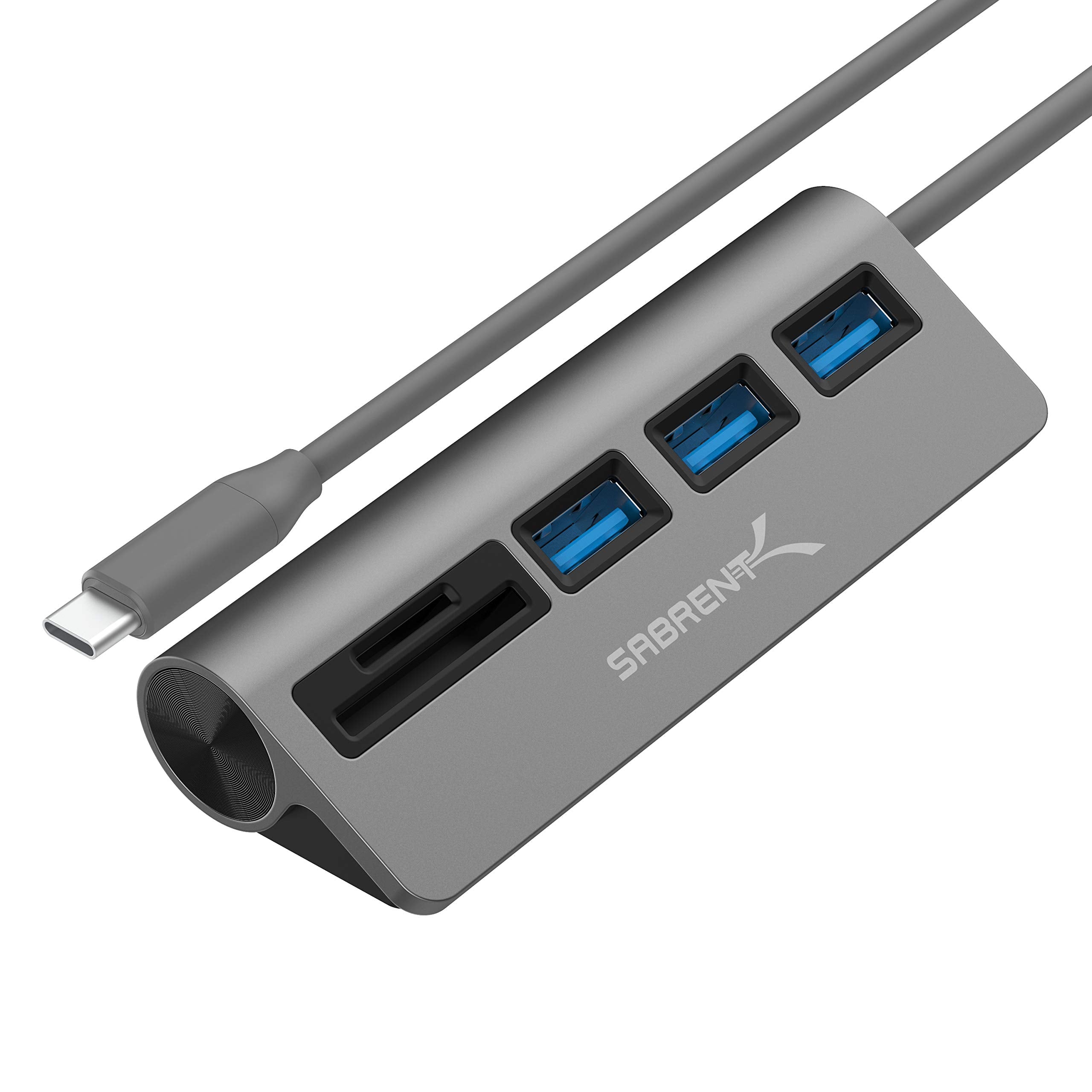 SABRENT USB Hub with SD Card Reader and microSD Reader, Office Desk Designe, Compact, Universal Compatibility (HB-U3CR)