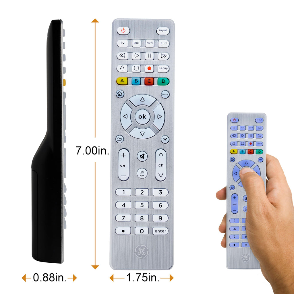 GE 4-Device Universal Remote Control - Backlit Buttons, Samsung, LG, Vizio, Sony, Roku & Apple TV Replacement, Silver, 48844