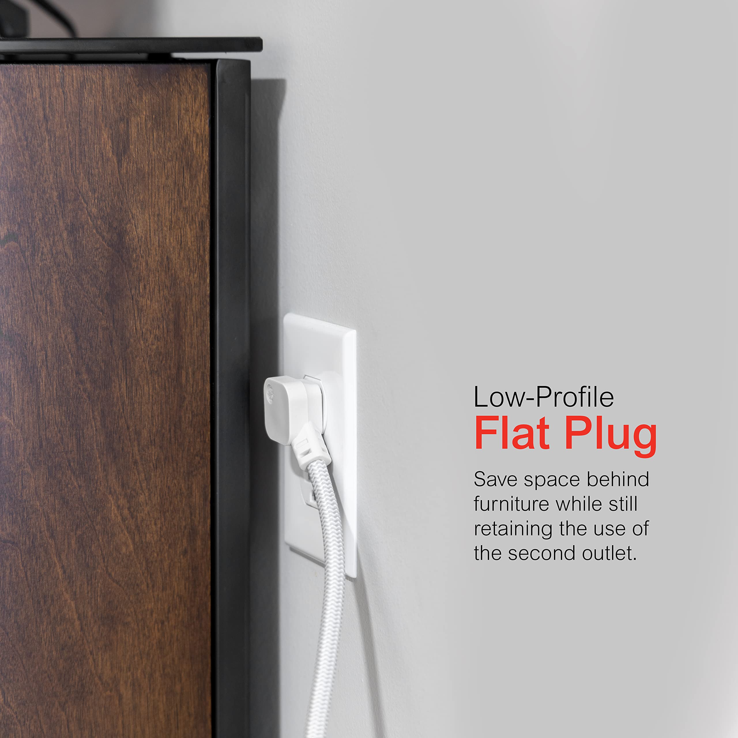 GE UltraPro 6-Outlet Power Bar Surge Protector, 2 Ft Designer Braided Extension Cord, 560 Joules, Flat Plug, Wall Mount, UL Listed, White, 45264