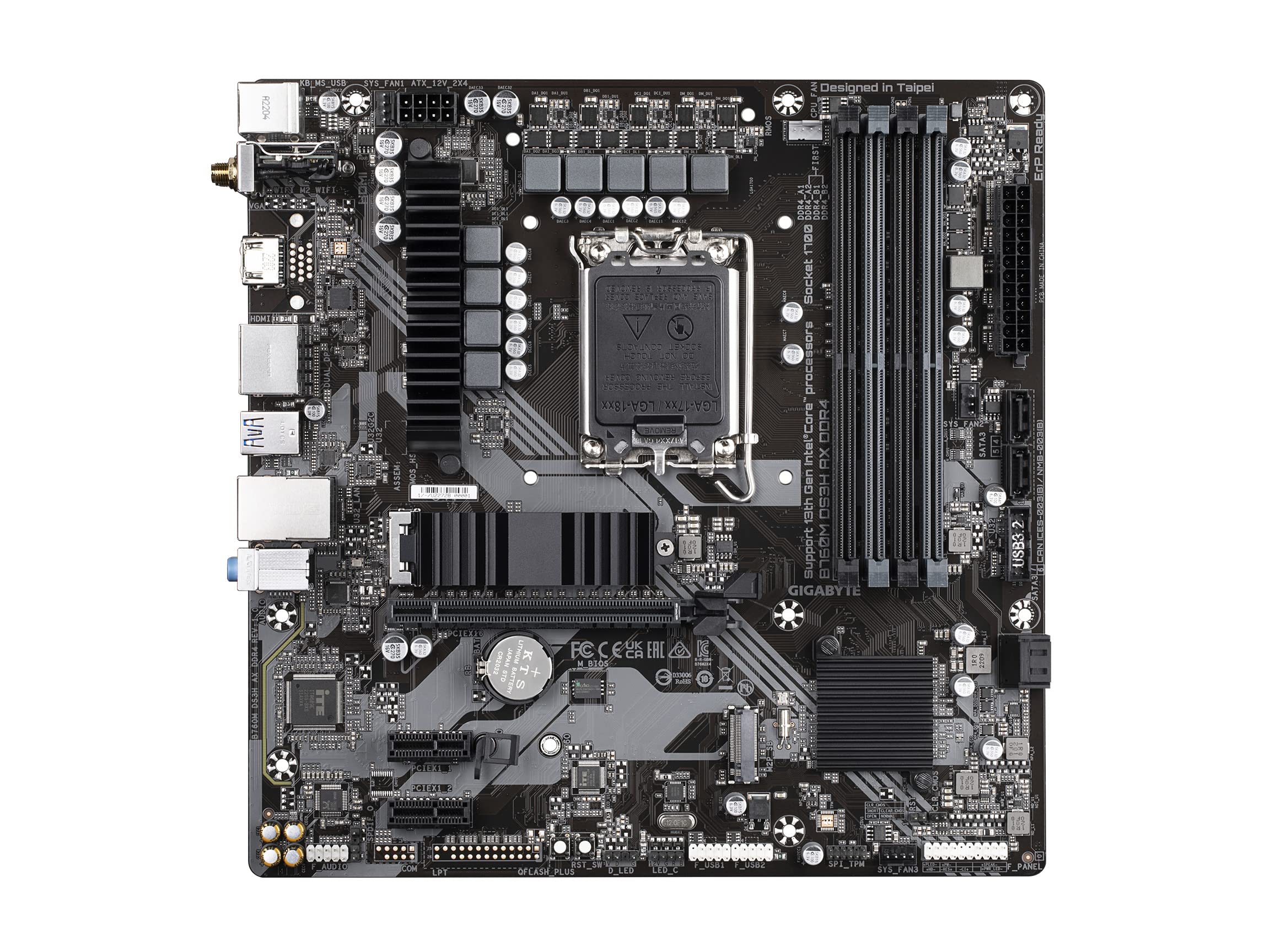 GIGABYTE B760M DS3H AX DDR4 (LGA 1700/ Intel/ B760/ M-ATX/ DDR4/ 2* M.2/ PCIe 4.0/ USB 3.2 Gen 2 Type-C/WiFi 6E/ 2.5GbE LAN/Q-Flash Plus/PCIe EZ-Latch/Gaming Motherboard)