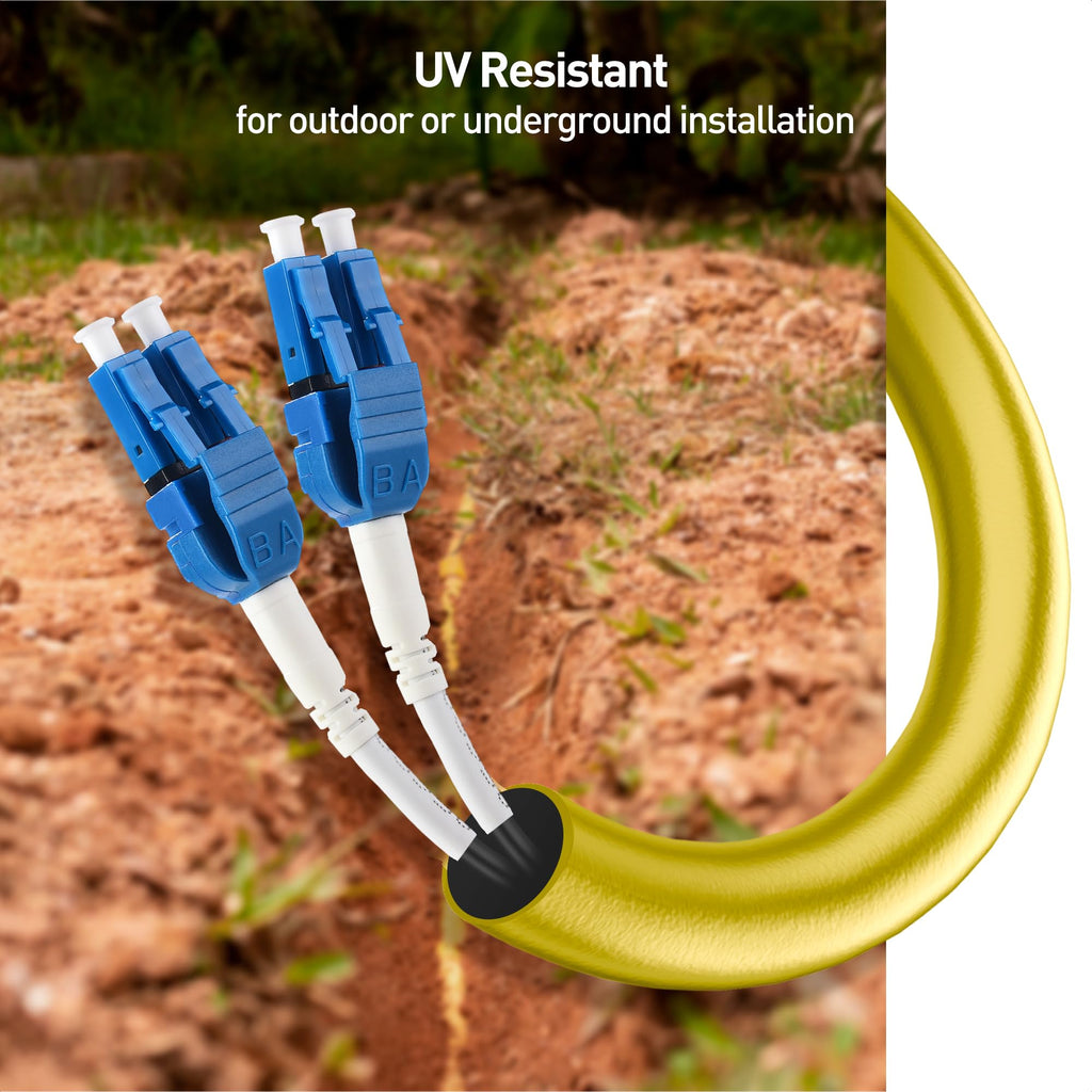 Cable Matters Uniboot OS2 LC to LC Outdoor Armored Fiber Patch Cable 100ft - Single Mode Duplex 9/125, LSFRZH, Direct Burial Support with UV Resistant and Fire Retardant Cable Jacket - 100 Feet /30.4m