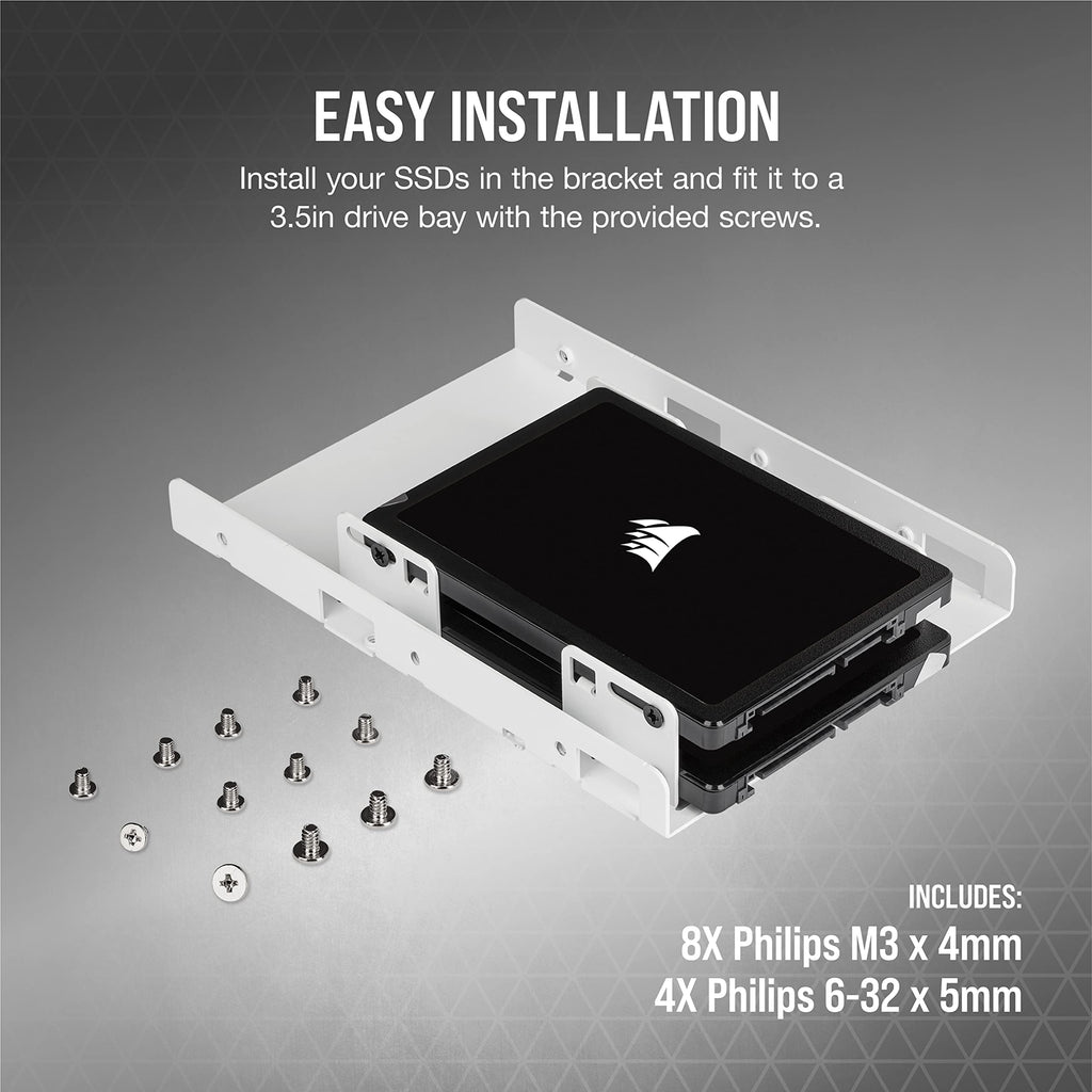 Corsair Dual SSD Mounting Bracket (3.5” Internal Drive Bay to 2.5", Easy Installation) White