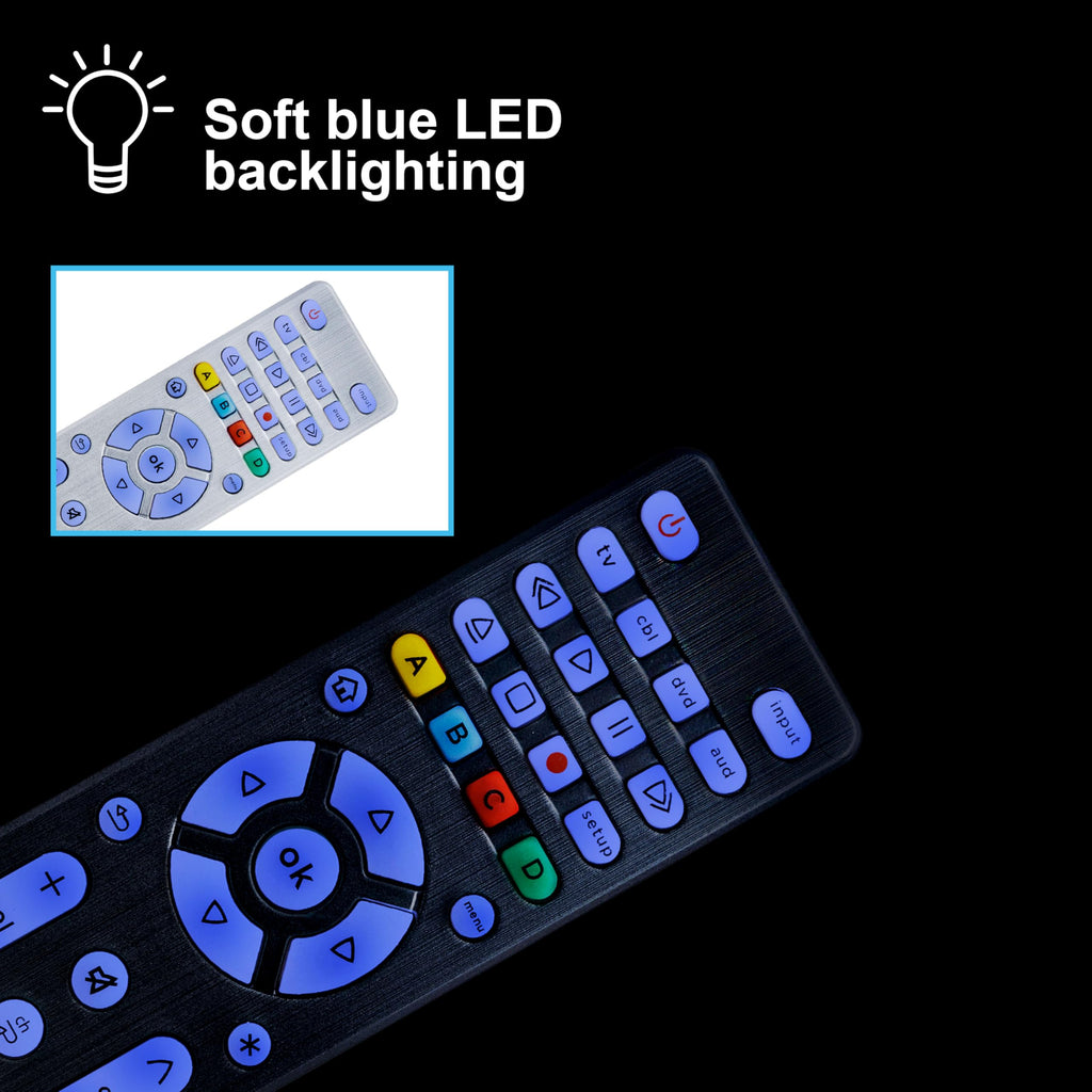 GE 4-Device Universal Remote Control - Backlit Buttons, Samsung, LG, Vizio, Sony, Roku & Apple TV Replacement, Silver, 48844