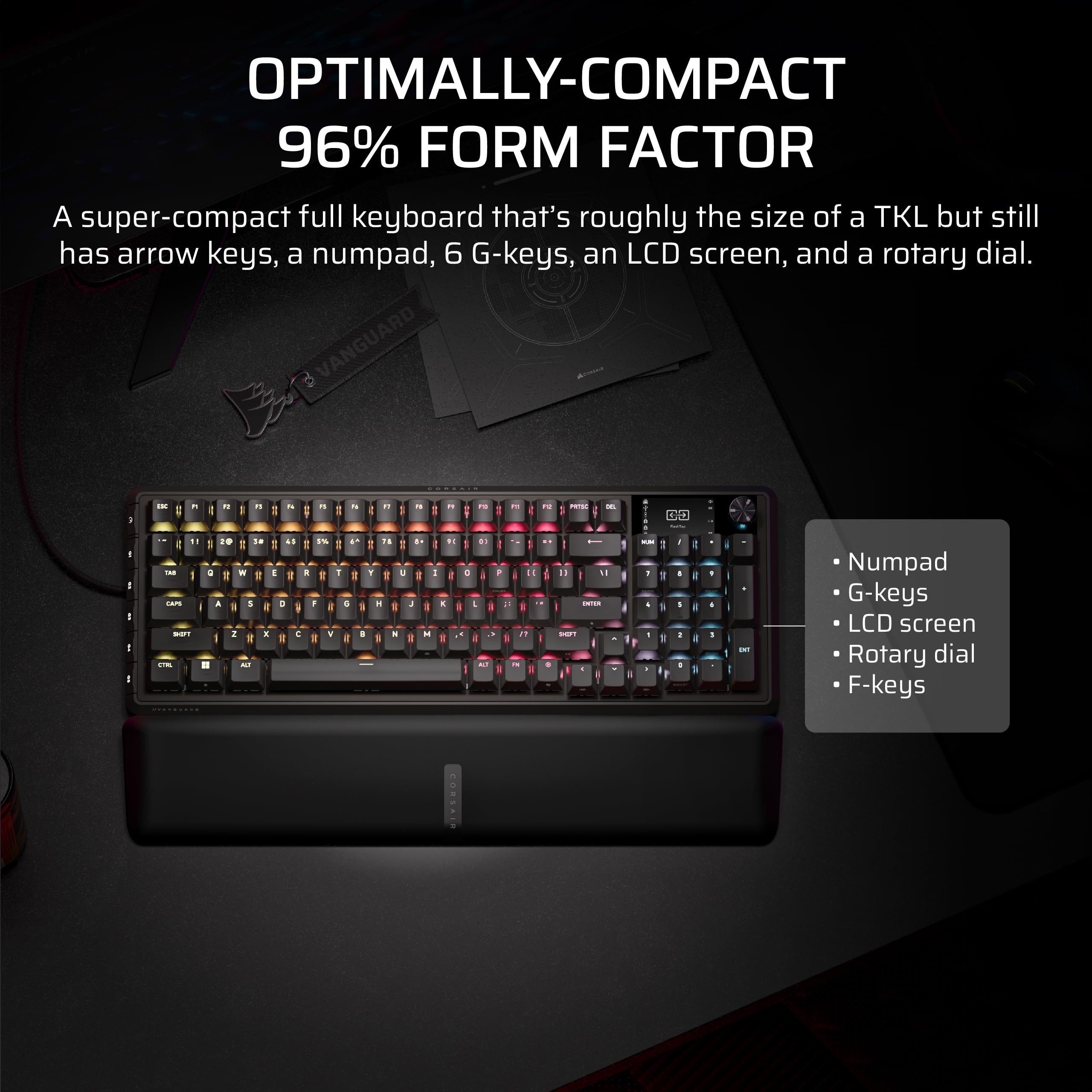 Corsair Vanguard PRO 96 Wired Hall Effect Magnetic Mechanical Gaming Keyboard � 96% Layout, MGX Hyperdrive Switches, 8000Hz Polling, Rapid Trigger, Virtual Stream Deck, SOCD Flashtap, QWERTY US