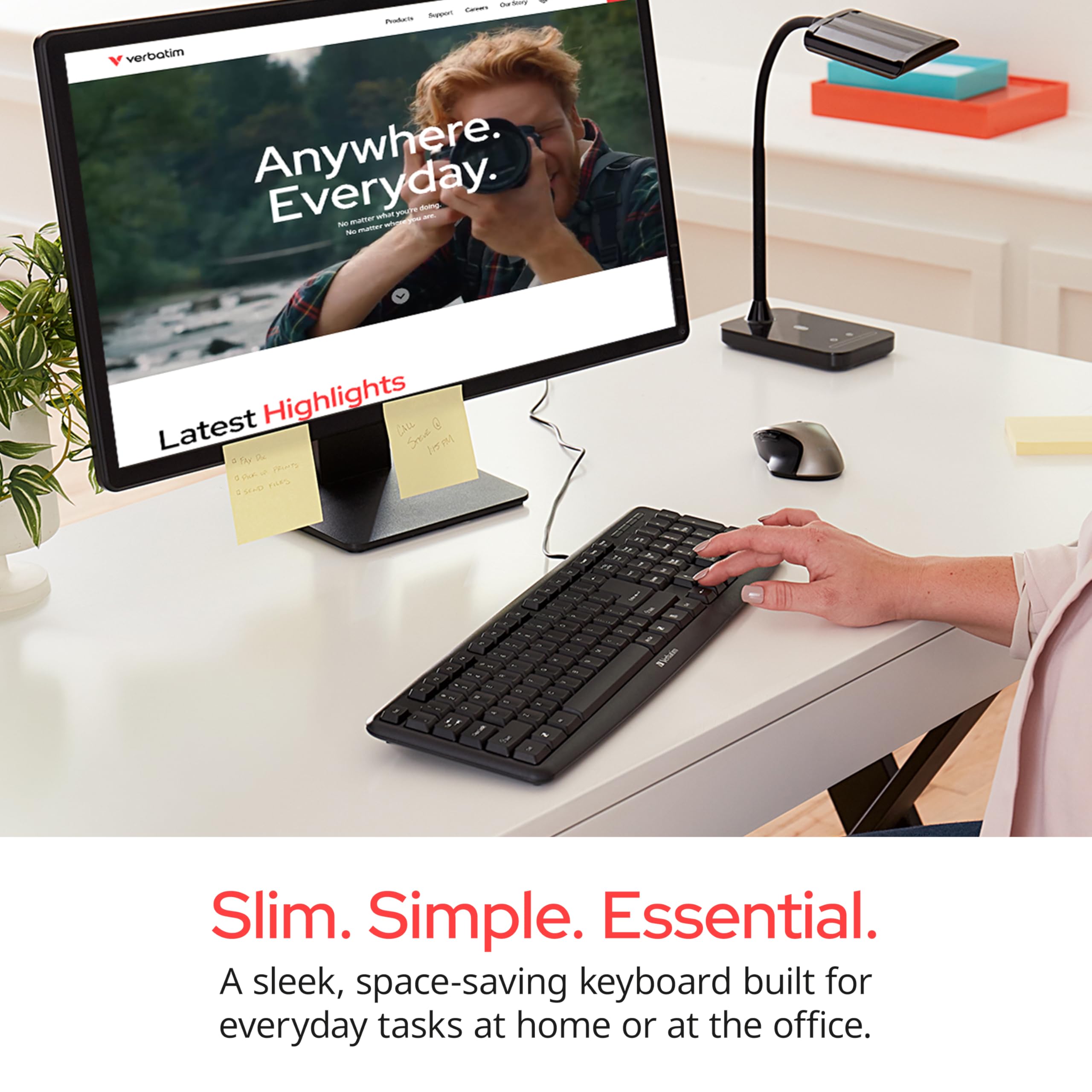Verbatim Slimline Wired Keyboard USB Plug-and-Play Numeric Keypad Adjustable Tilt Legs Corded Full-Size Computer Keyboard Compatible with PC, Laptop - Frustration Free Packaging Black 99201