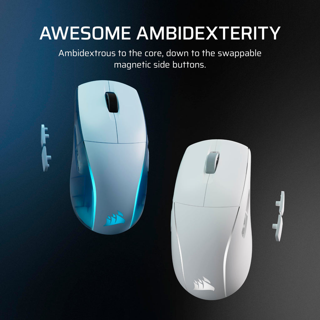 Corsair M75 Wireless RGB Lightweight Gaming Mouse for Mac � 26,000 DPI, Swappable Side Buttons, Optical Switches, iCUE Compatible � Glacial Blue