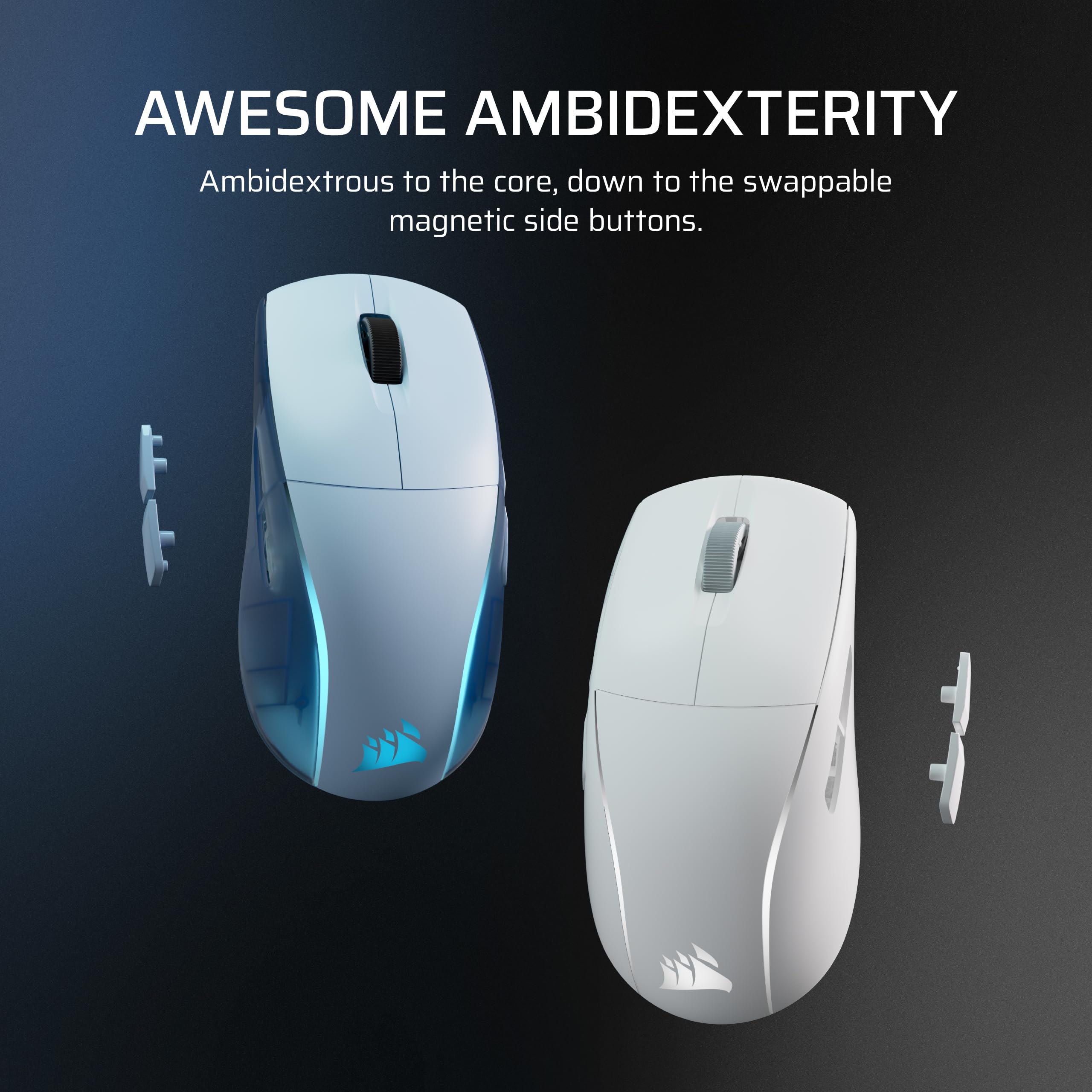 Corsair M75 Wireless RGB Lightweight Gaming Mouse for Mac � 26,000 DPI, Swappable Side Buttons, Optical Switches, iCUE Compatible � Glacial Blue