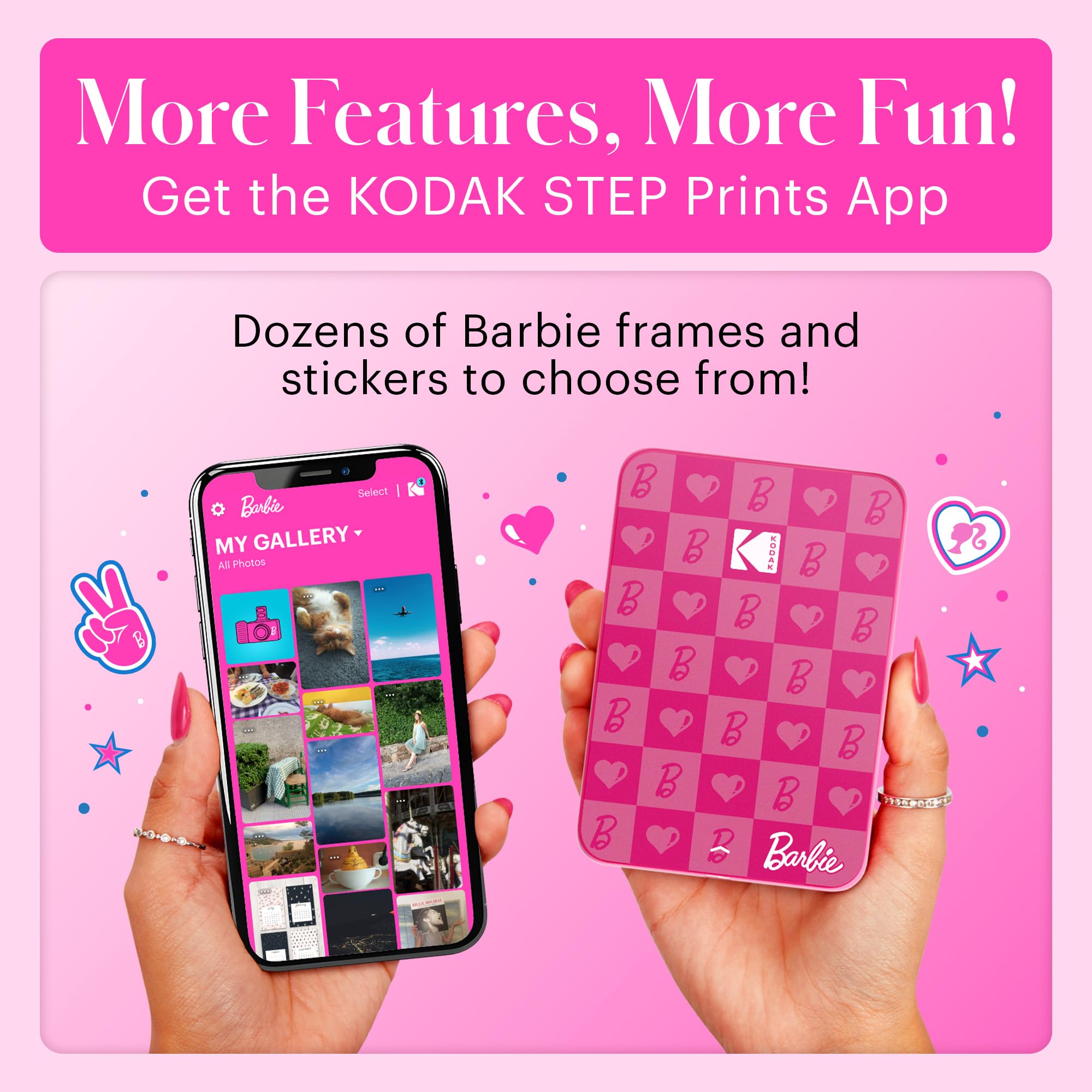 KODAK x Barbie Instant Smartphone Portable Photo Printer, Full Color, Wireless, Zink 2x3” (5.1x7.5 cm) Sticky-Back Photos, Print from iOS & Android Devices with Fun Editing App, Iconic Style