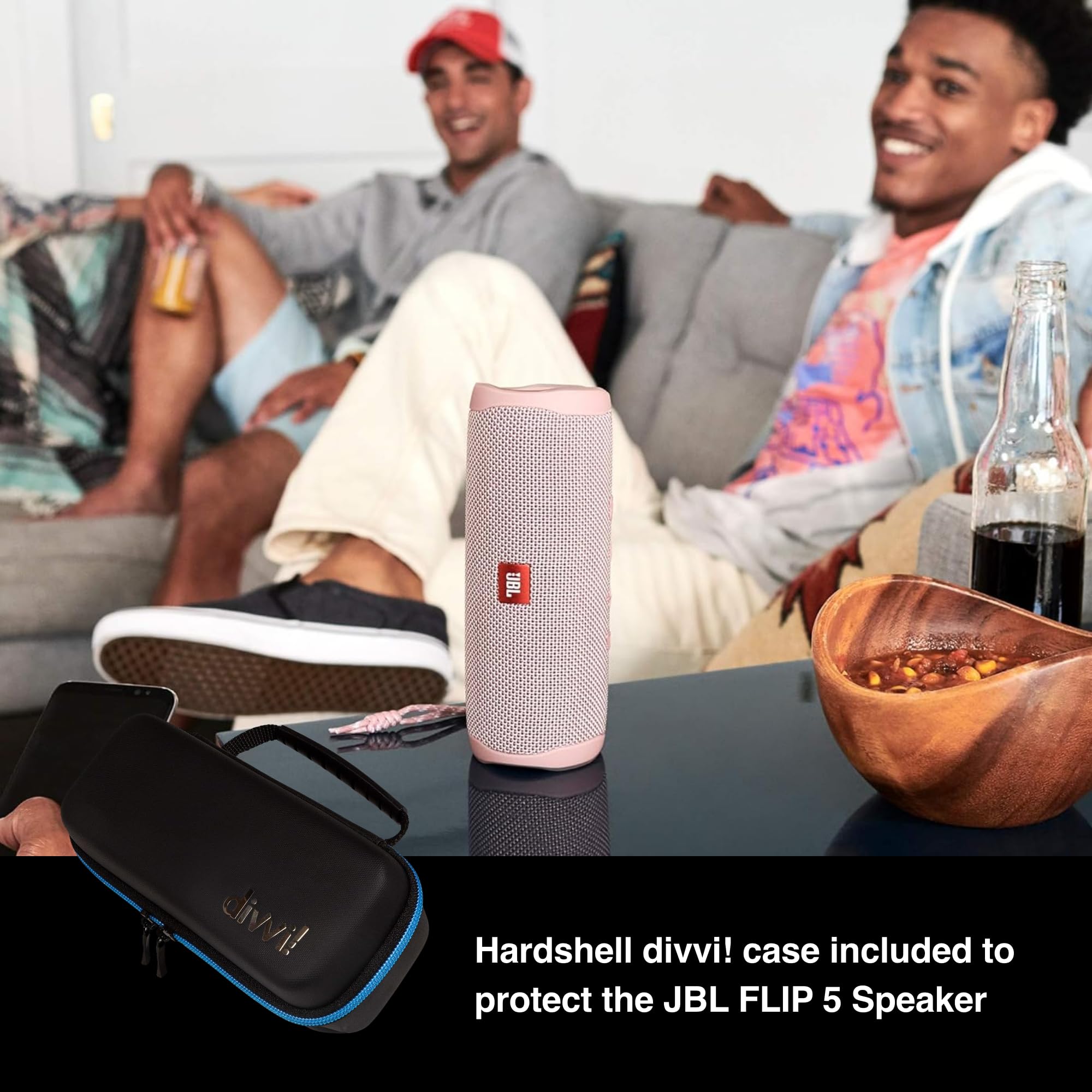JBL Flip 5 Waterproof Portable Wireless Bluetooth Speaker Bundle with divvi! Protective Hardshell Case - Pink
