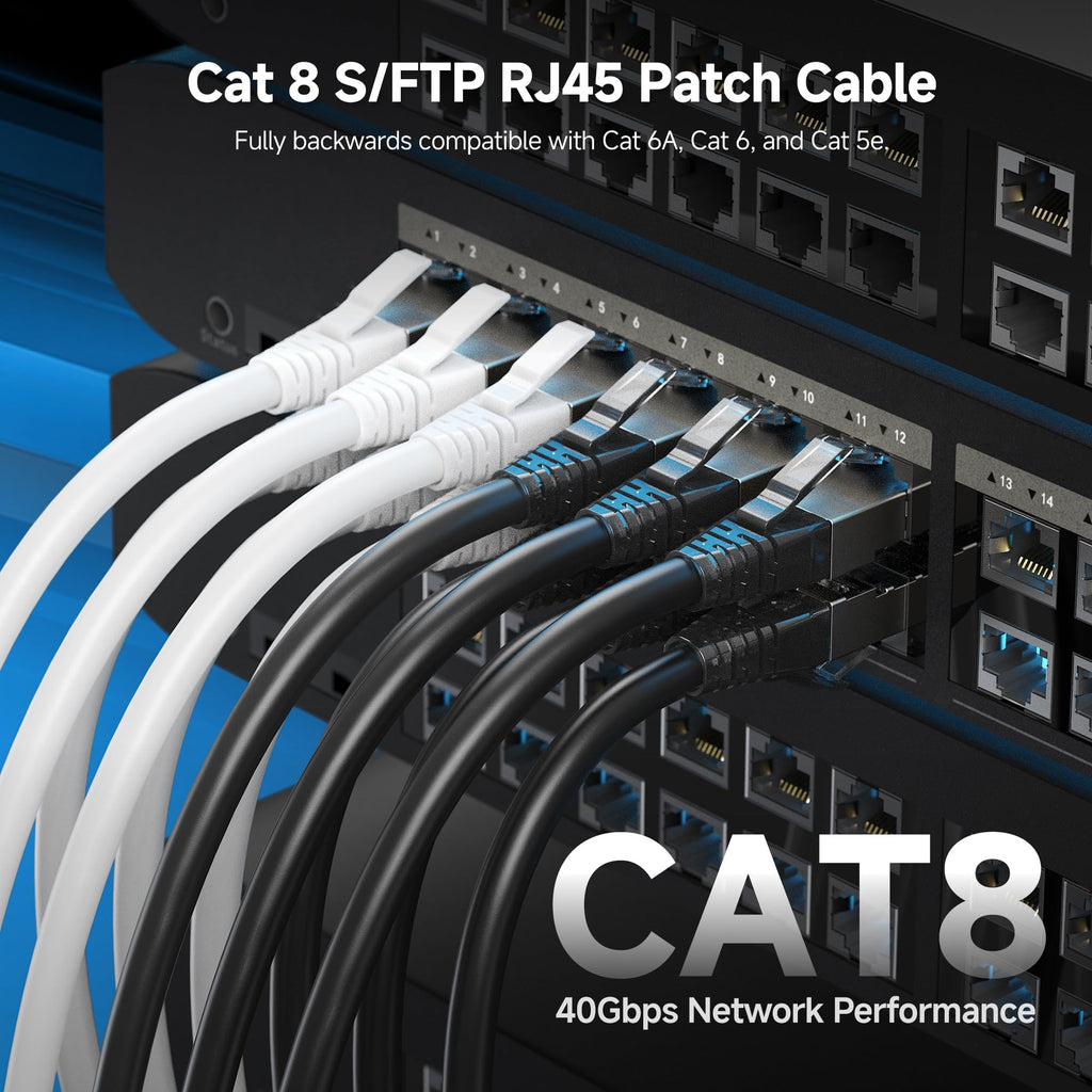 Cable Matters [Cat8 Certified 40Gbps Shielded Cat 8 Ethernet Cable - 10ft, 2000Mhz Category 8 Ethernet Cord, Cat8 Cable for Gaming, White