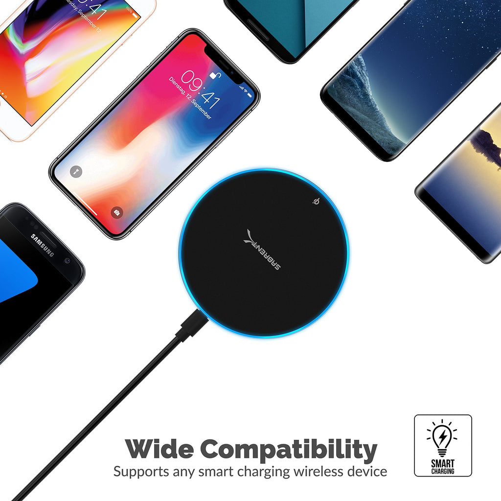 Sabrent 10W qi Wireless Fast Charger Charging Pad, Universally Compatible with All qi Enabled Phones [AC Adapter Not Included] Black (WL-QIFC)
