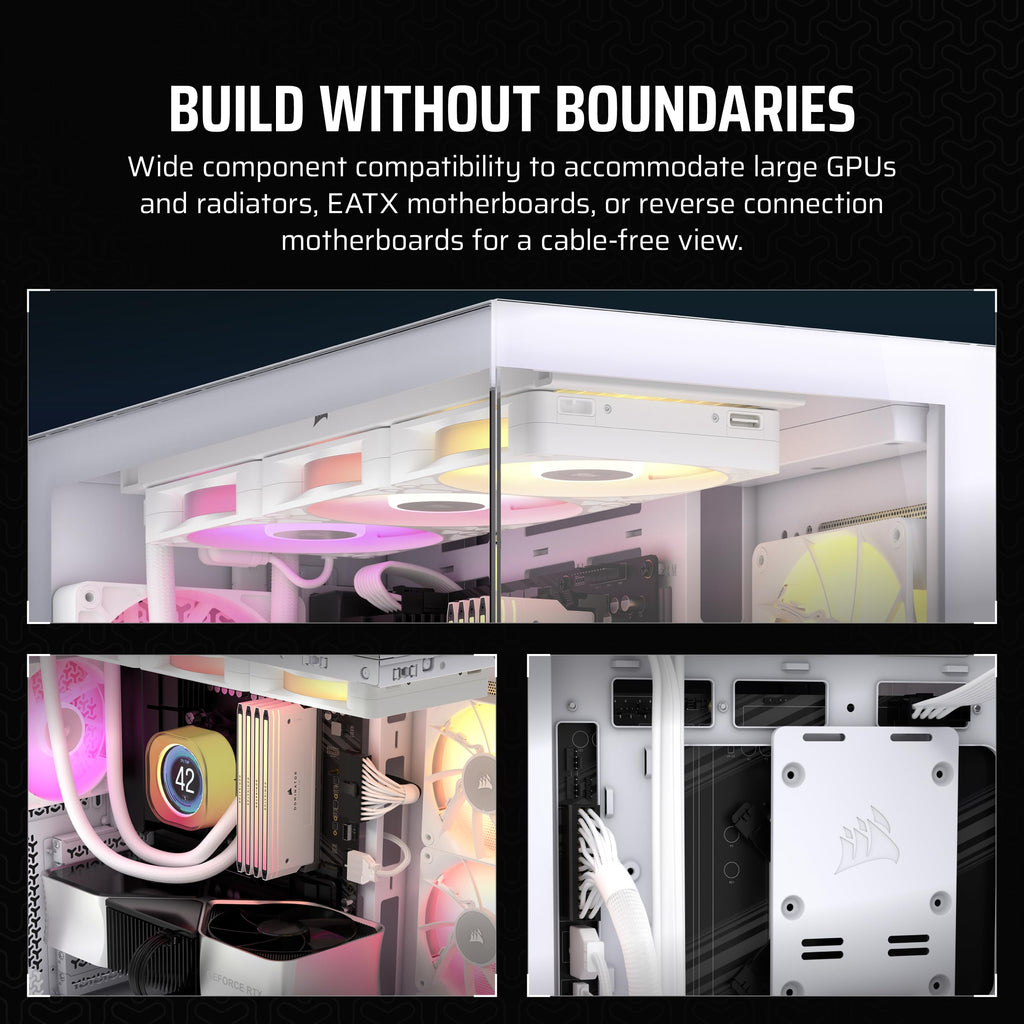 CORSAIR iCUE LINK 3500X RGB Mid-Tower ATX PC Case – Panoramic Tempered Glass – Reverse Connection Motherboard Compatible – 3x CORSAIR iCUE LINK RX120 RGB Fans Included – White
