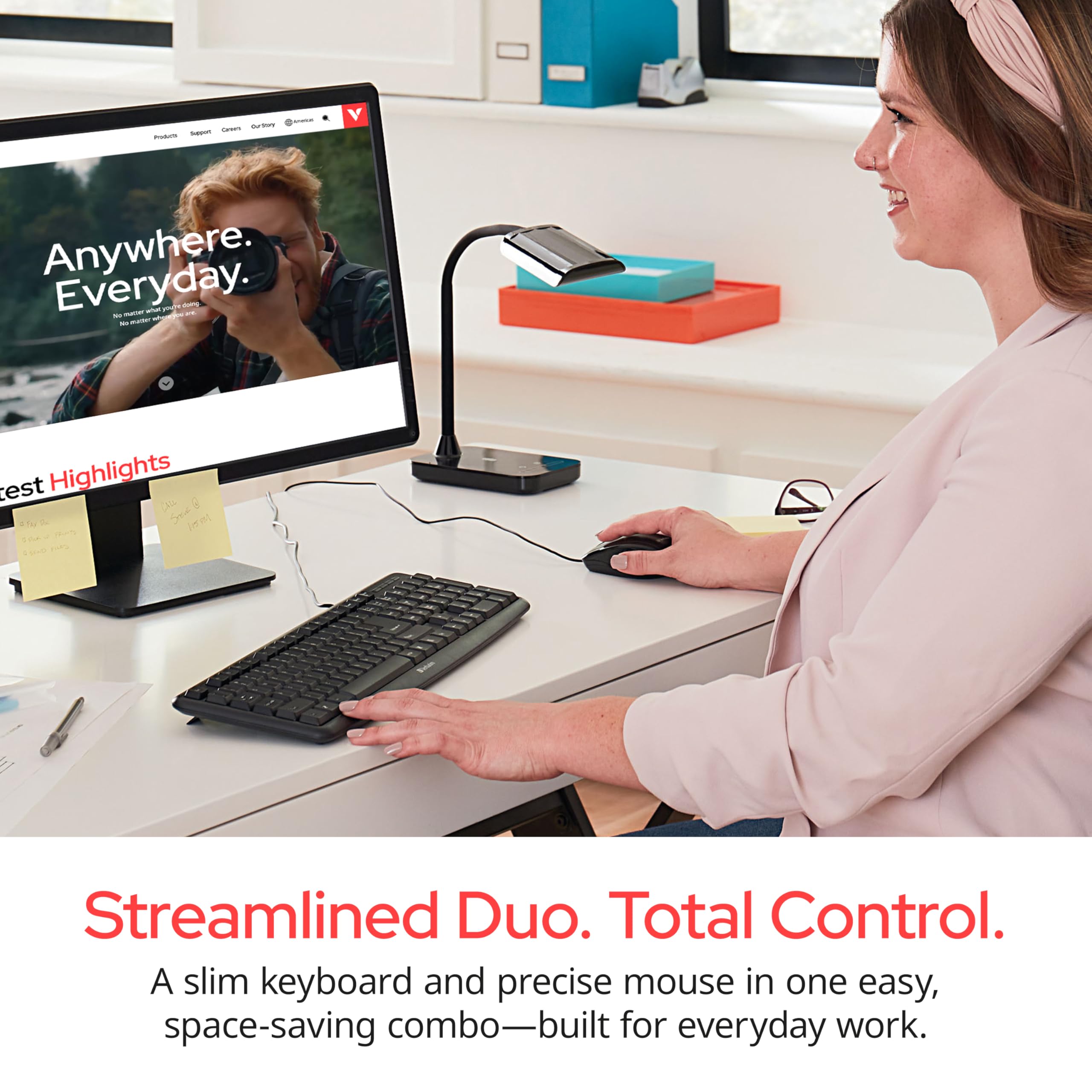 Verbatim Slimline Wired Keyboard and Mouse Combo USB Plug-and-Play Numeric Keypad Adjustable Tilt Legs Optical Corded Mouse Full-Size Computer Keyboard Compatible with PC, Laptop - FFP Packaging Black