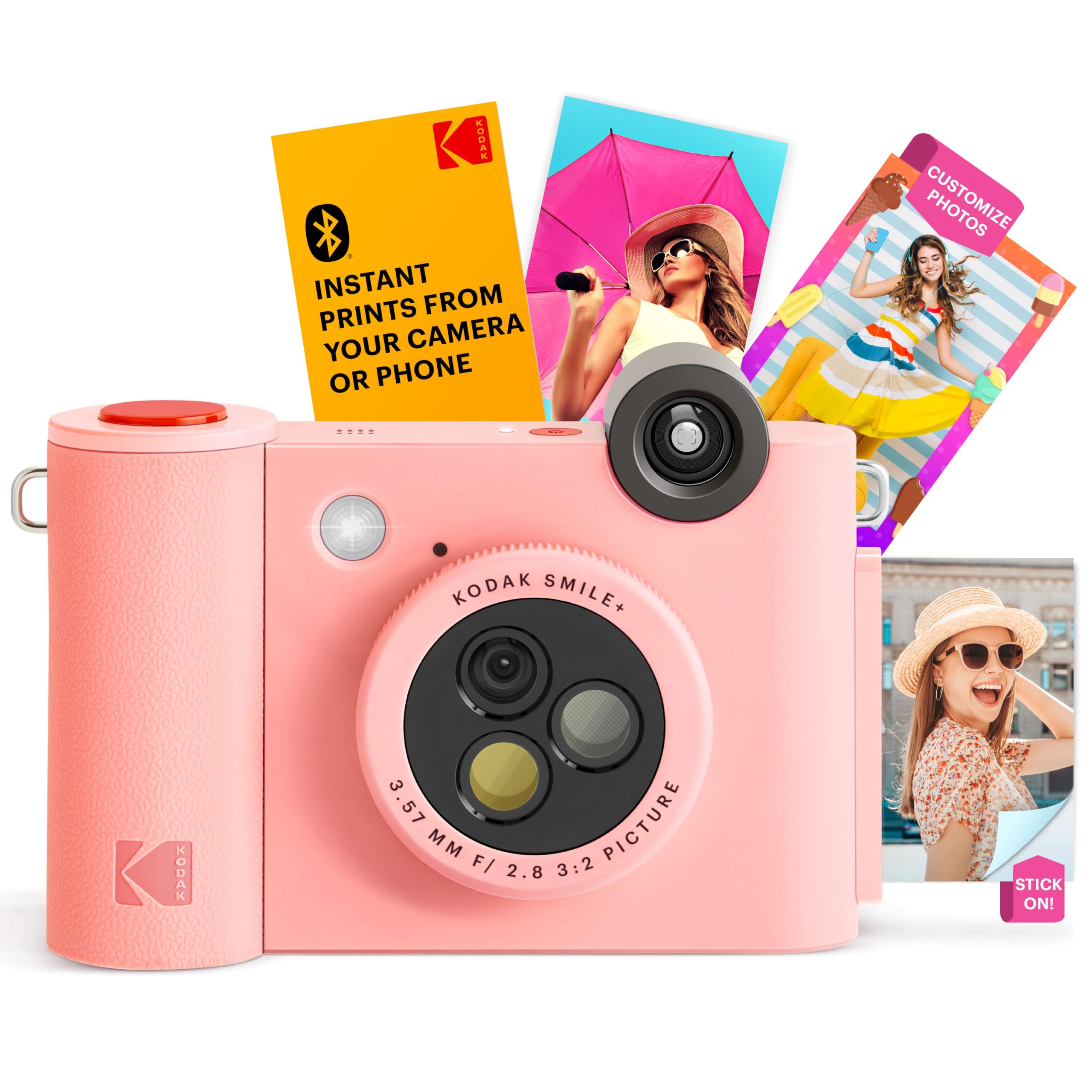 KODAK Smile+ 2-in-1 Digital Instant Camera & Wireless Bluetooth Photo Printer, 10MP, Special-Effect Rotating Lens, Zink 2x3" (5.1x7.5 cm) Sticky-Back Photos, Print via App from Smart Devices, Pink
