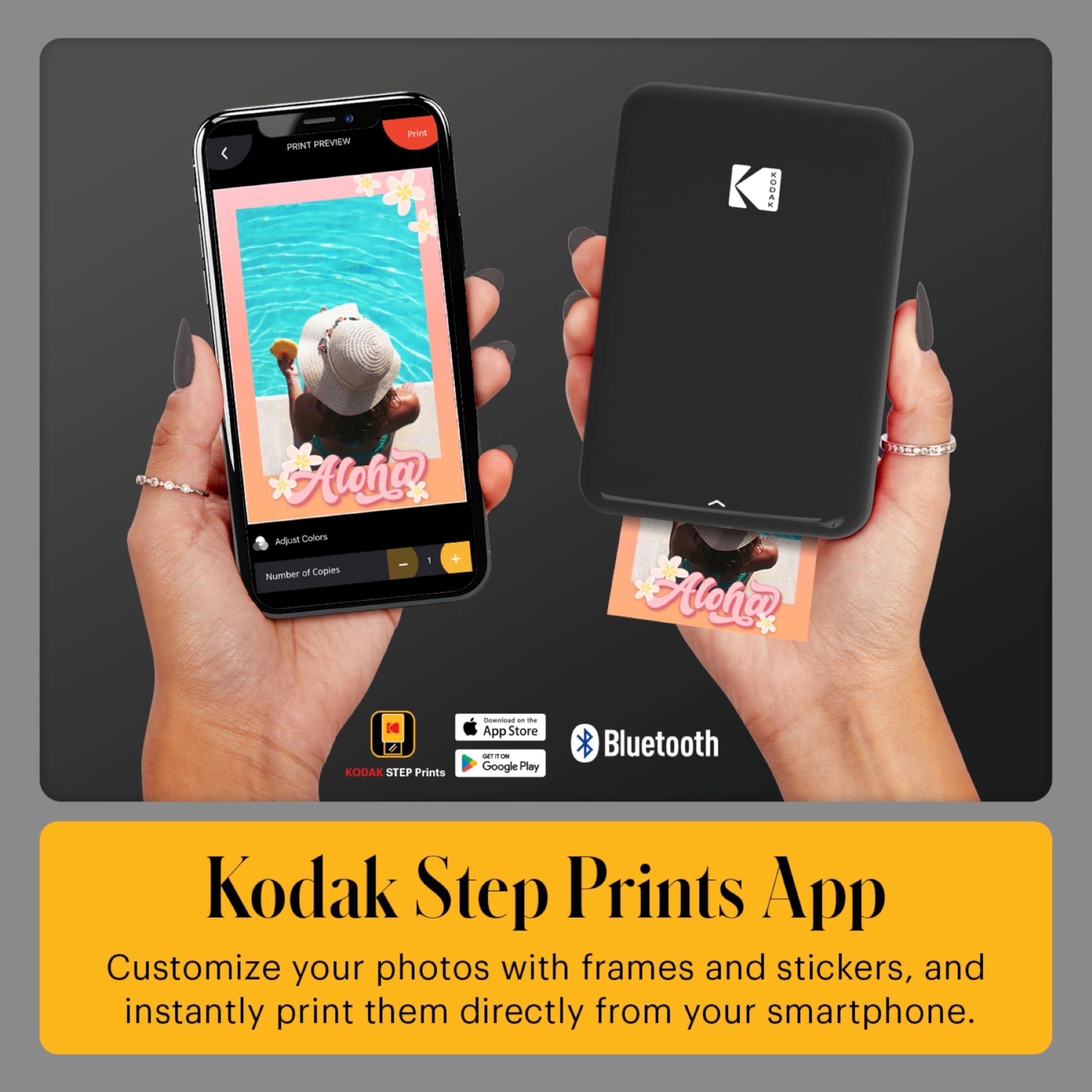 KODAK Step Instant Smartphone Photo Printer - Portable Mini Color Wireless Mobile Printer - Zink 2x3 Inch Sticky-Back Photos - Bluetooth Compatible with iOS & Android Devices - Fun Editing App - Black