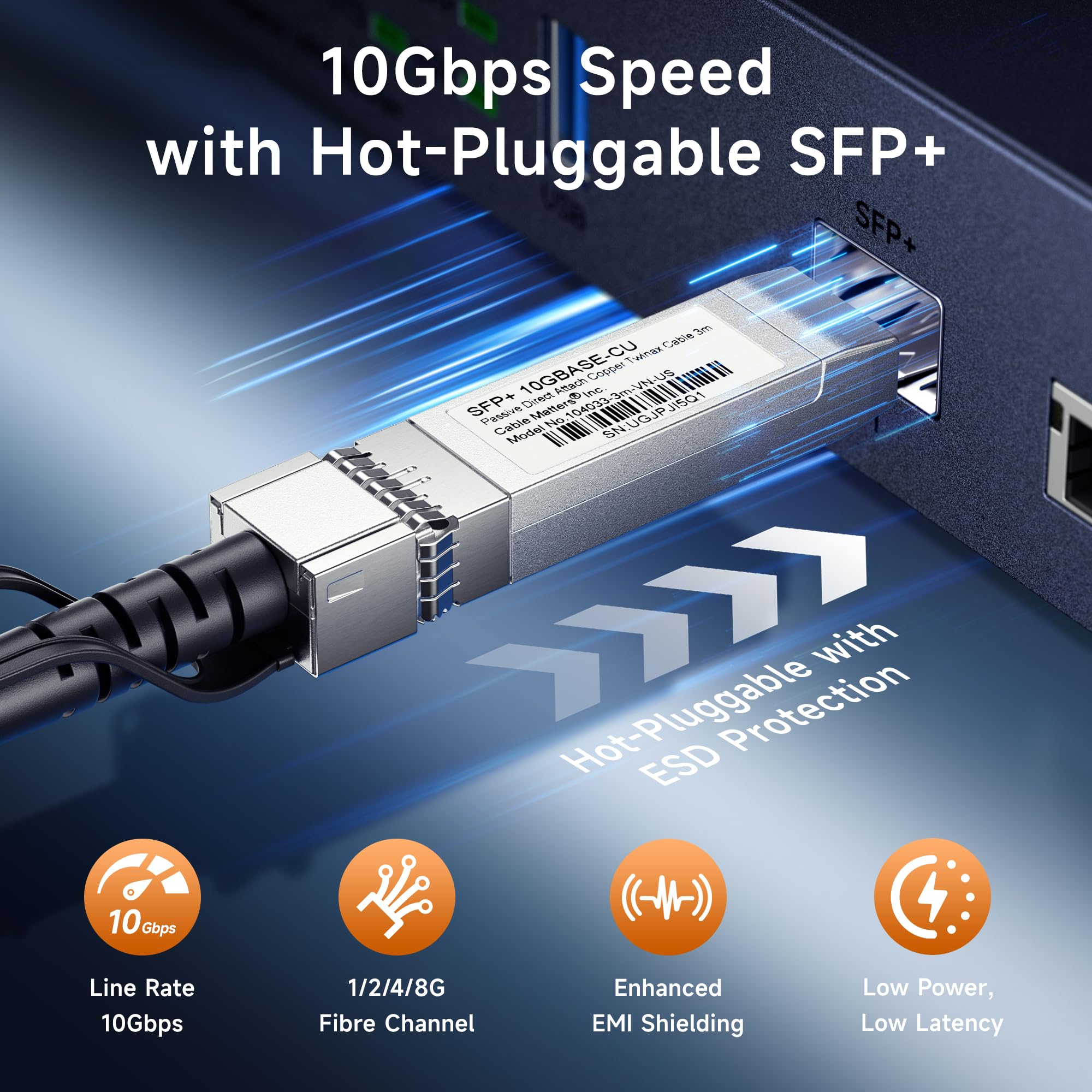 Cable Matters 10Gbps DAC Twinax SFP Cable - 2m / 6.6ft, 10GBASE-CU Passive Direct Attach Copper Twinax SFP+ Cable, Compatible with Cisco, Ubiquiti, Huawei, Netgear, & Supermicro Devices