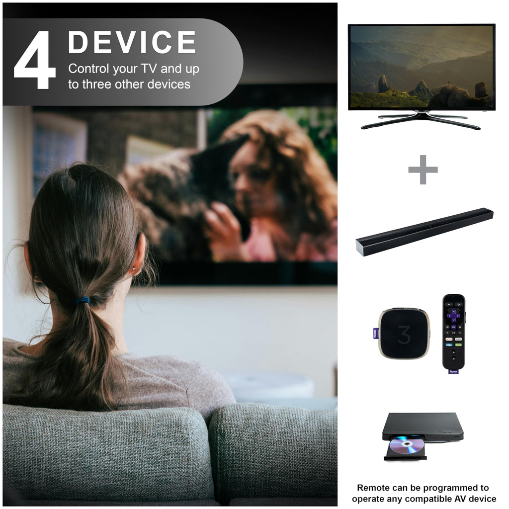 GE Rechargeable tv Remote and Control, Universal Remote for Samsung, Apple, Sony, Roku, LG Smart TVs, 4-Device, 80984