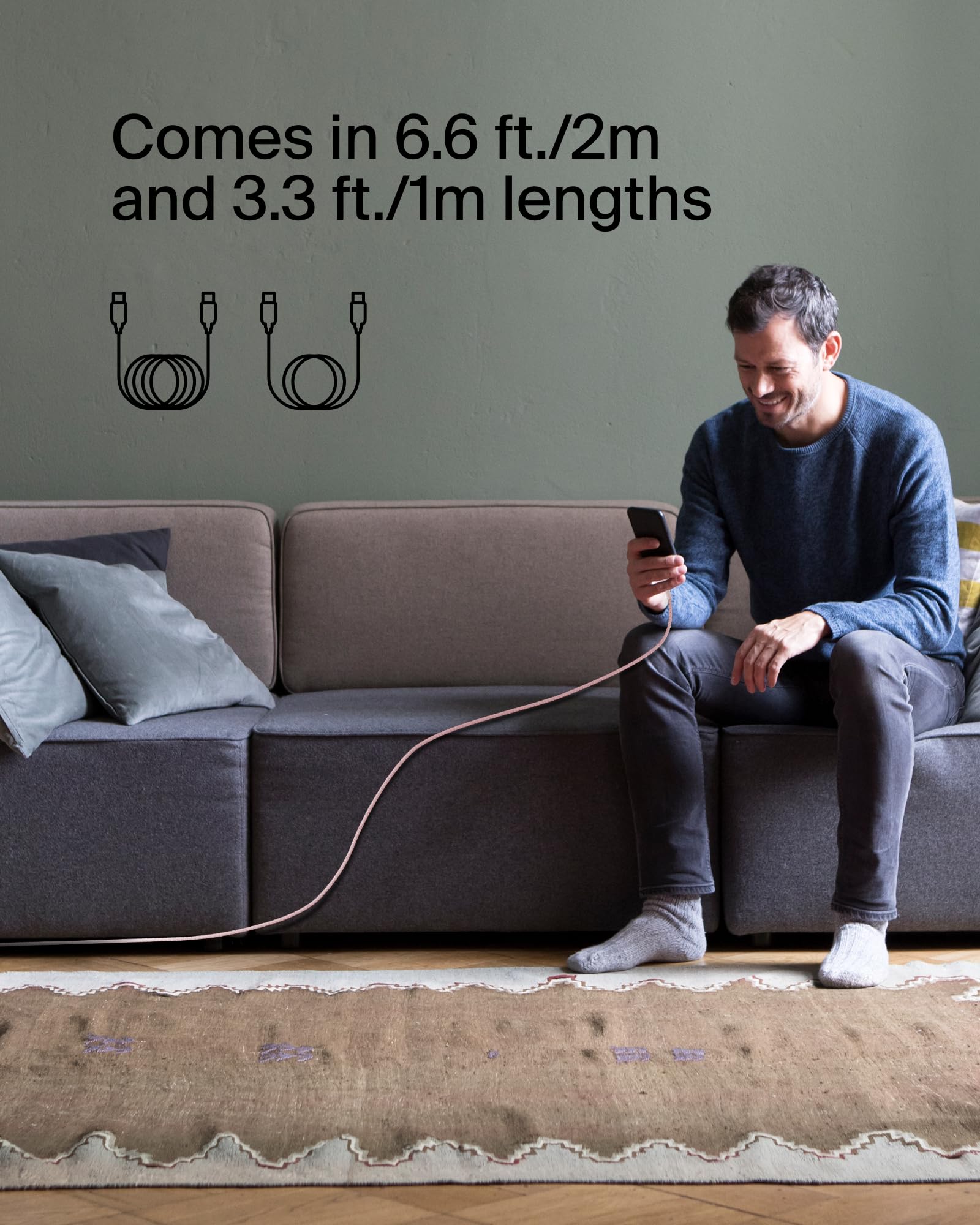 Belkin BoostCharge Braided USB-C to USB-C Cable (1m/3.3ft) for iPhone 16, iPhone 17 Pro, iPhone 17 Pro Max, Galaxy S25, S24, Galaxy Note, Pixel 10 & 9, iPad Pro, Nintendo Switch 2 and More