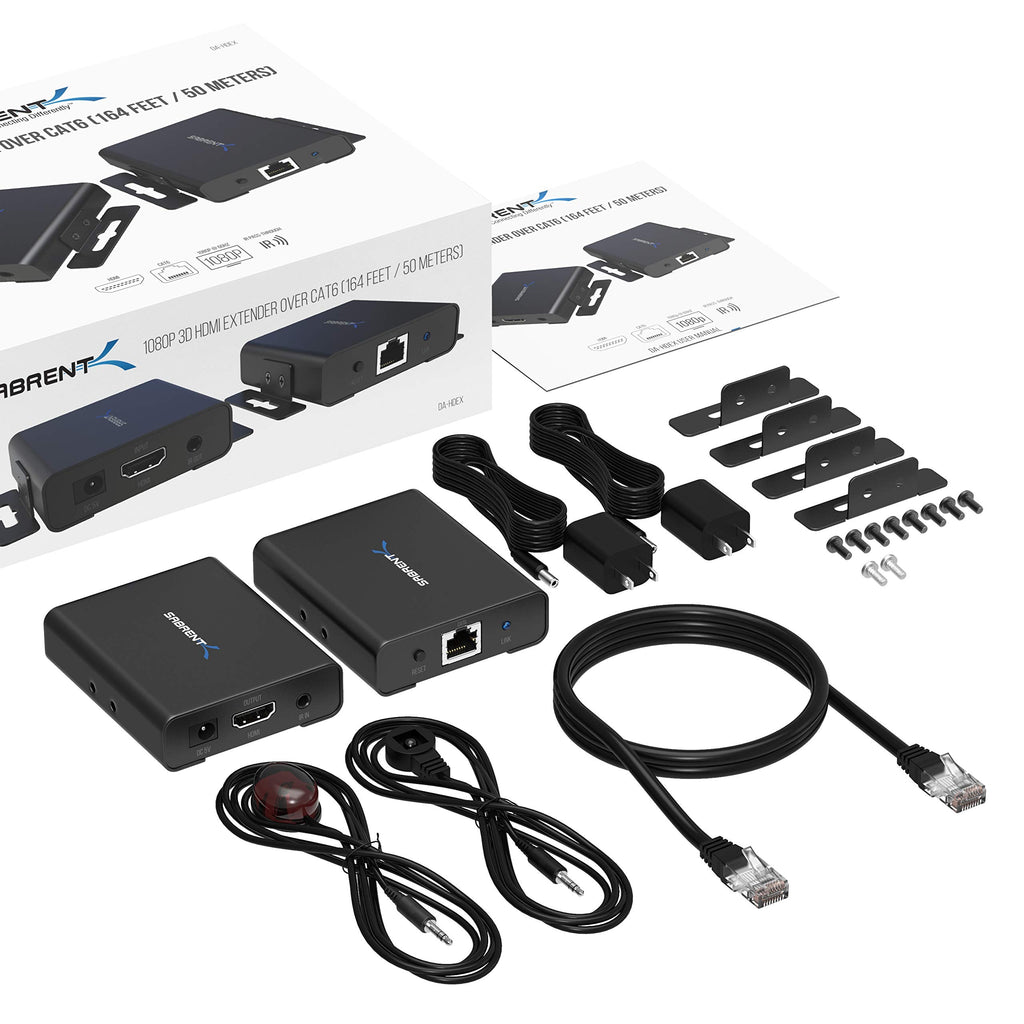 SABRENT HDMI Extender Over CAT6 50 Meters IR Blaster and Receiver and Cables included (DA-HDEX)