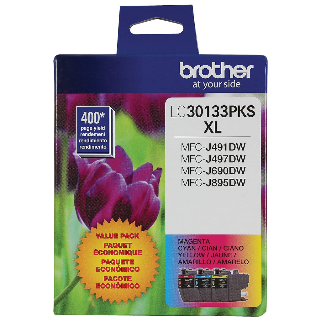 BROTHER Genuine LC30133PKS 3-Pack High Yield Color Ink Cartridges, Page Yield Up to 400 Pages/Cartridge, Includes Cyan, Magenta and Yellow, LC3013