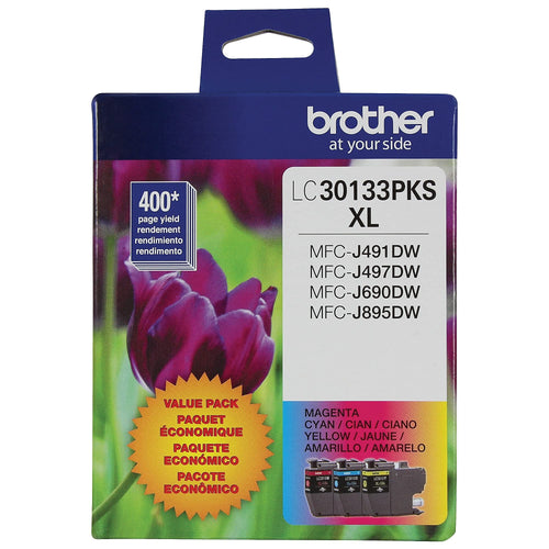 BROTHER Genuine LC30133PKS 3-Pack High Yield Color Ink Cartridges, Page Yield Up to 400 Pages/Cartridge, Includes Cyan, Magenta and Yellow, LC3013